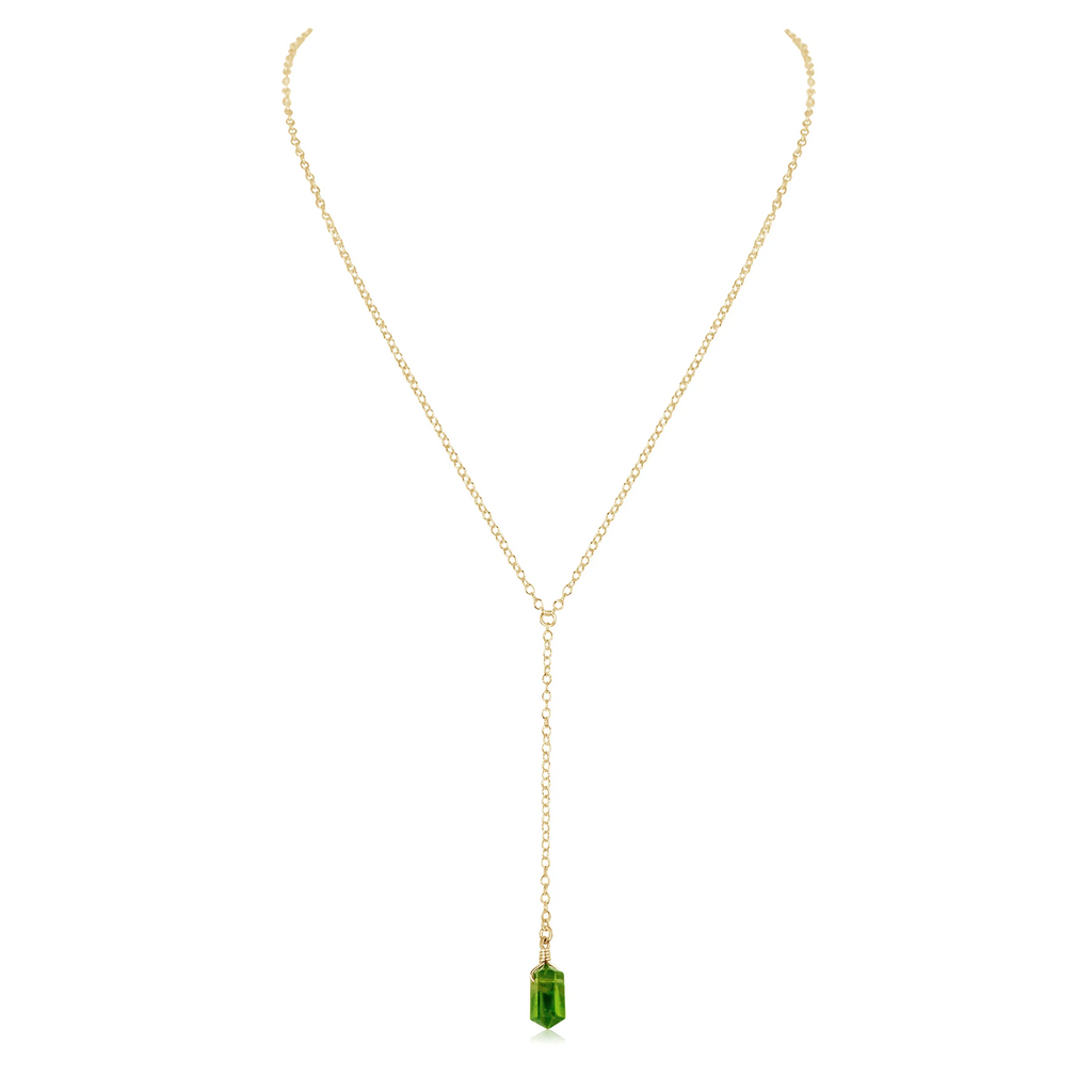 Peridot Double Terminated Mini Crystal Point Lariat Necklace
