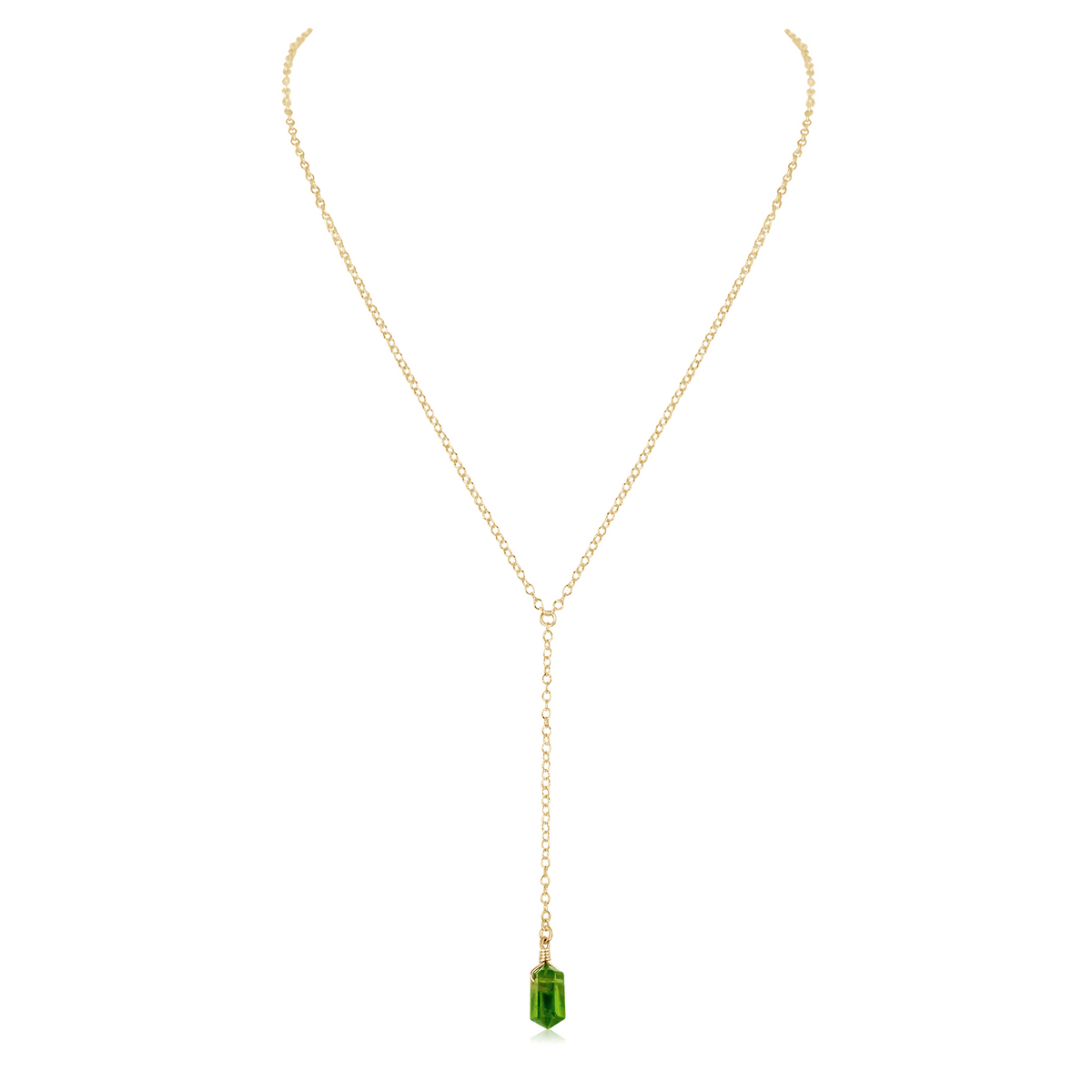 Peridot Double Terminated Mini Crystal Point Lariat Necklace