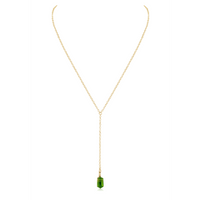 Peridot Double Terminated Mini Crystal Point Lariat Necklace