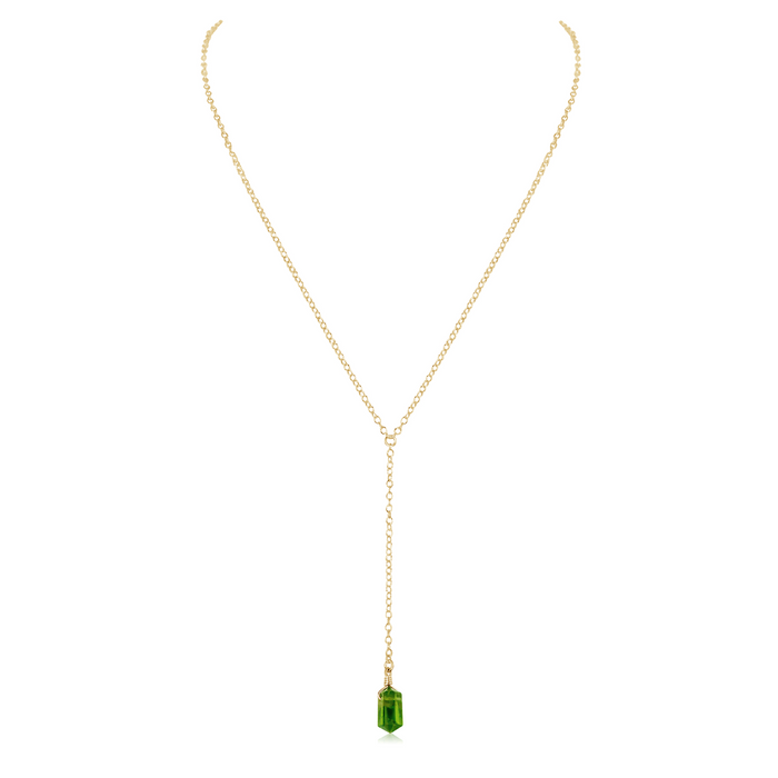 Peridot Double Terminated Mini Crystal Point Lariat Necklace