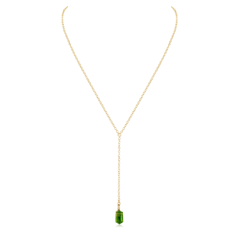 Peridot Double Terminated Mini Crystal Point Lariat Necklace