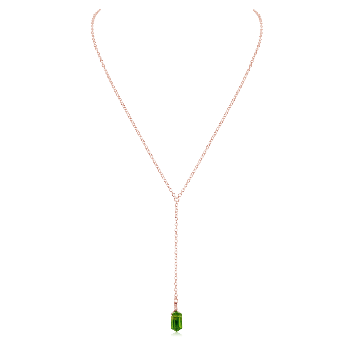 Peridot Double Terminated Mini Crystal Point Lariat Necklace