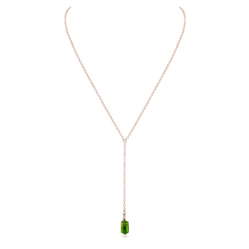 Peridot Double Terminated Mini Crystal Point Lariat Necklace