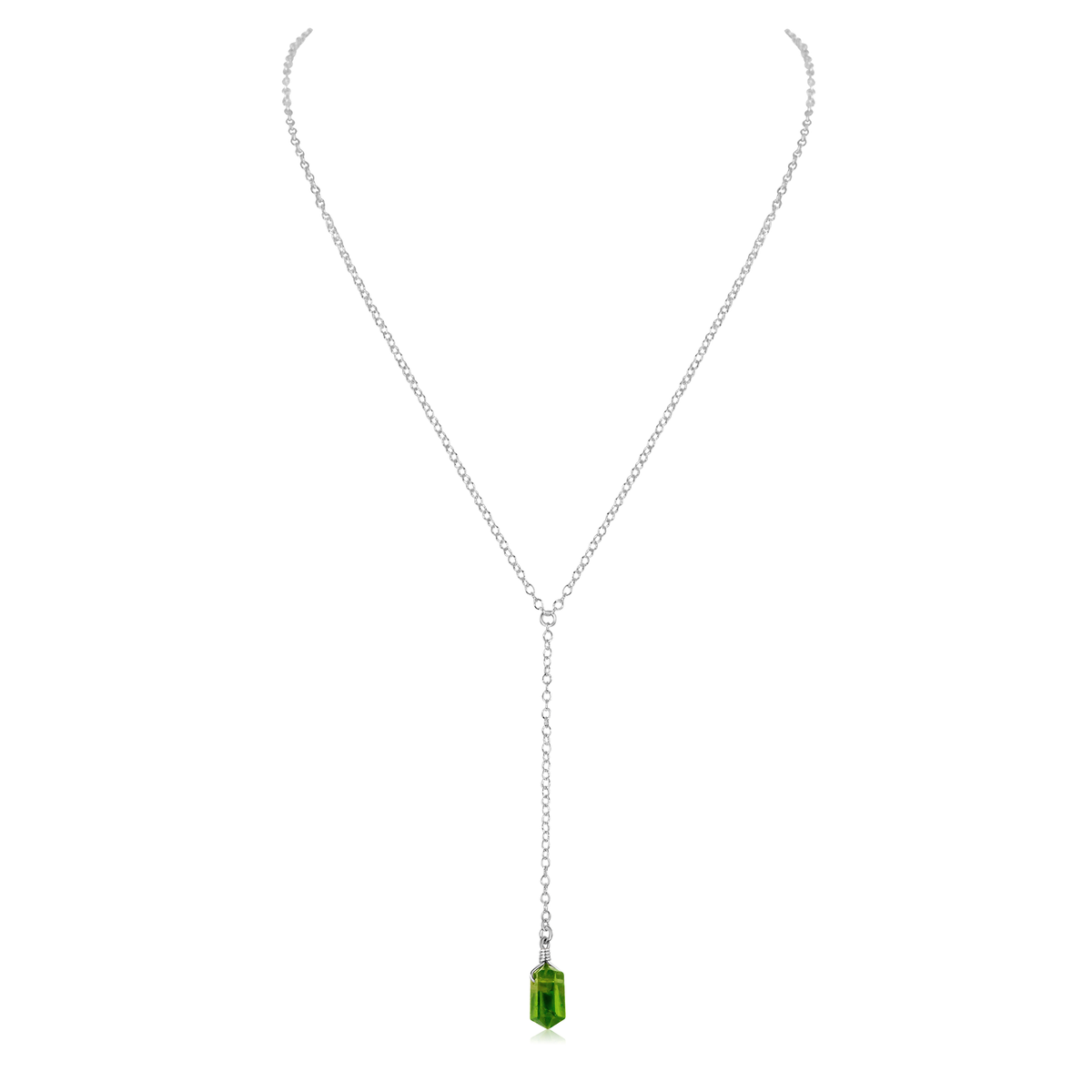 Peridot Double Terminated Mini Crystal Point Lariat Necklace