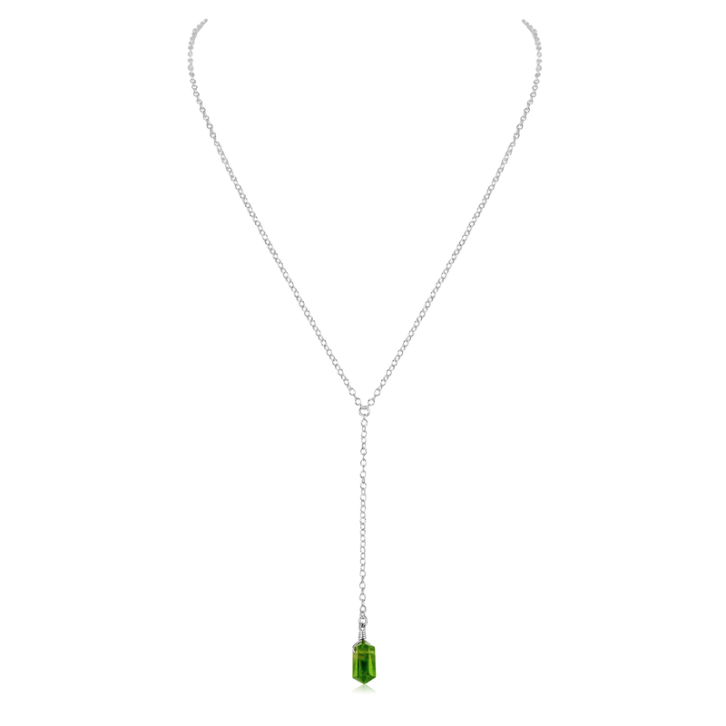 Peridot Double Terminated Mini Crystal Point Lariat Necklace