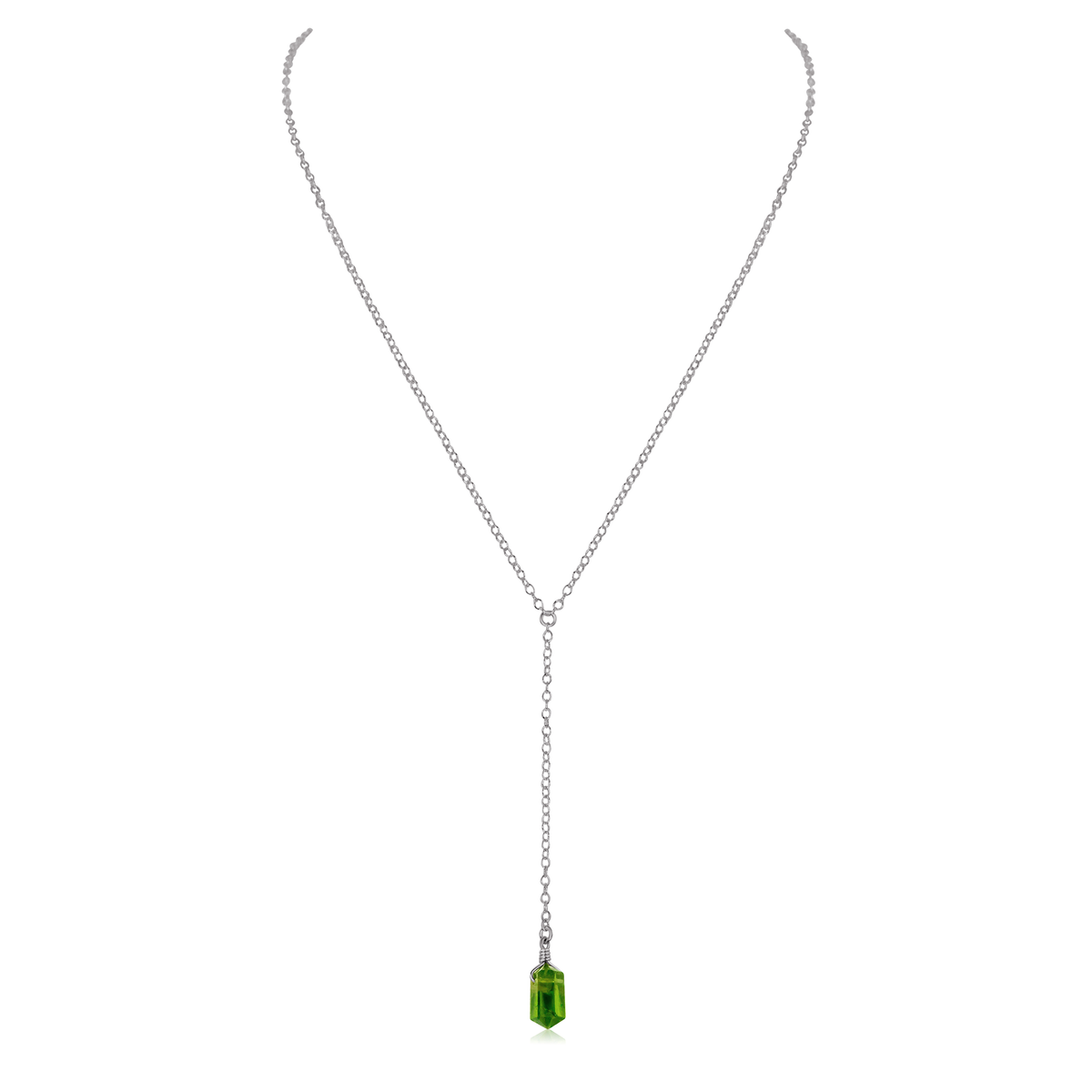 Peridot Double Terminated Mini Crystal Point Lariat Necklace