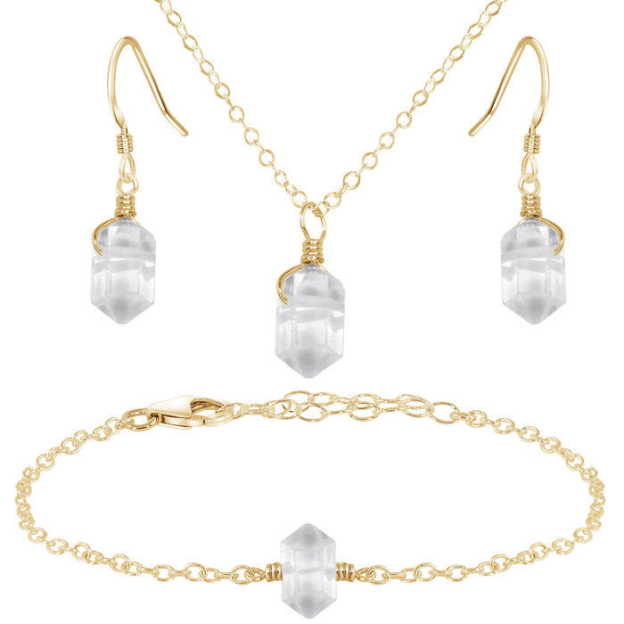 Crystal Quartz Double Terminated Earrings, Necklace & Bracelet Set