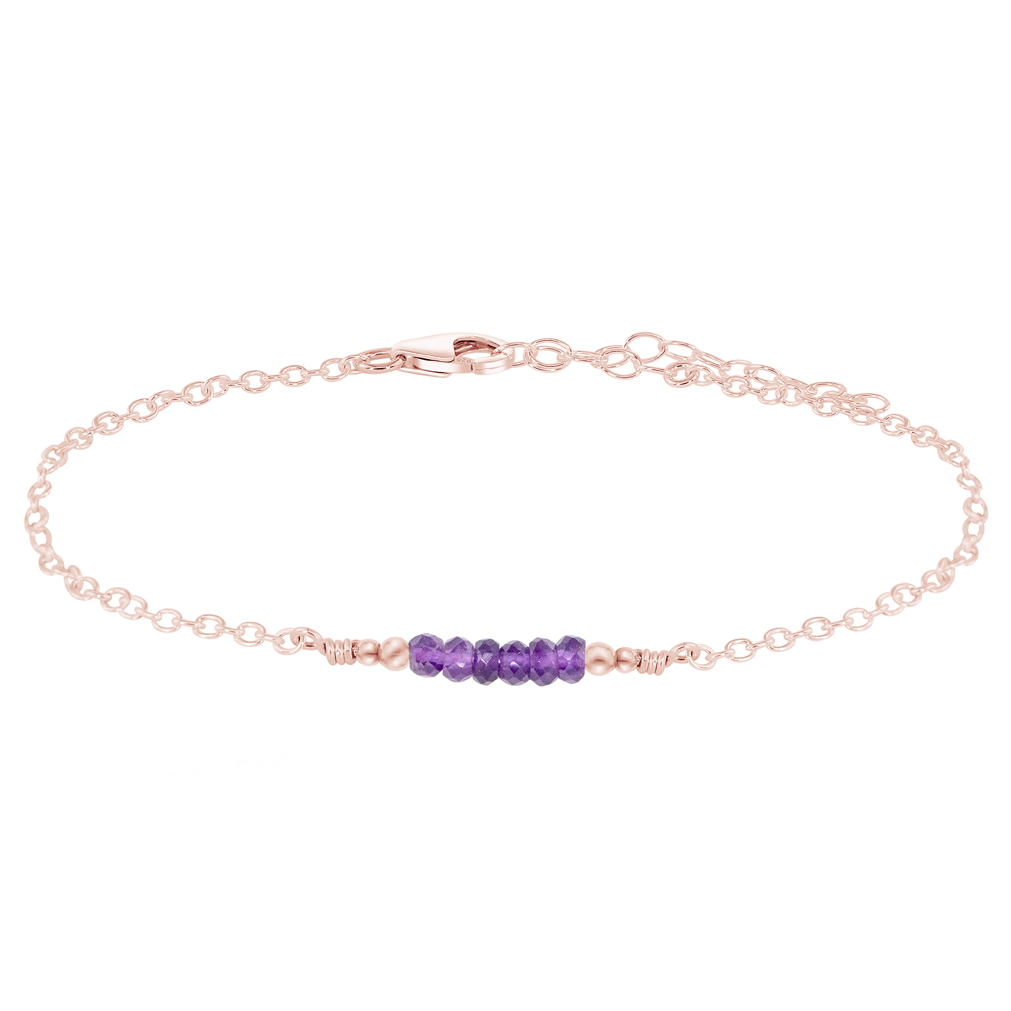 Sparkling Amethyst Gemstone Faceted Bead Bar Anklet - Sparkling Amethyst Gemstone Faceted Bead Bar Anklet - 14k Rose Gold Fill - Luna Tide Handmade Crystal Jewellery