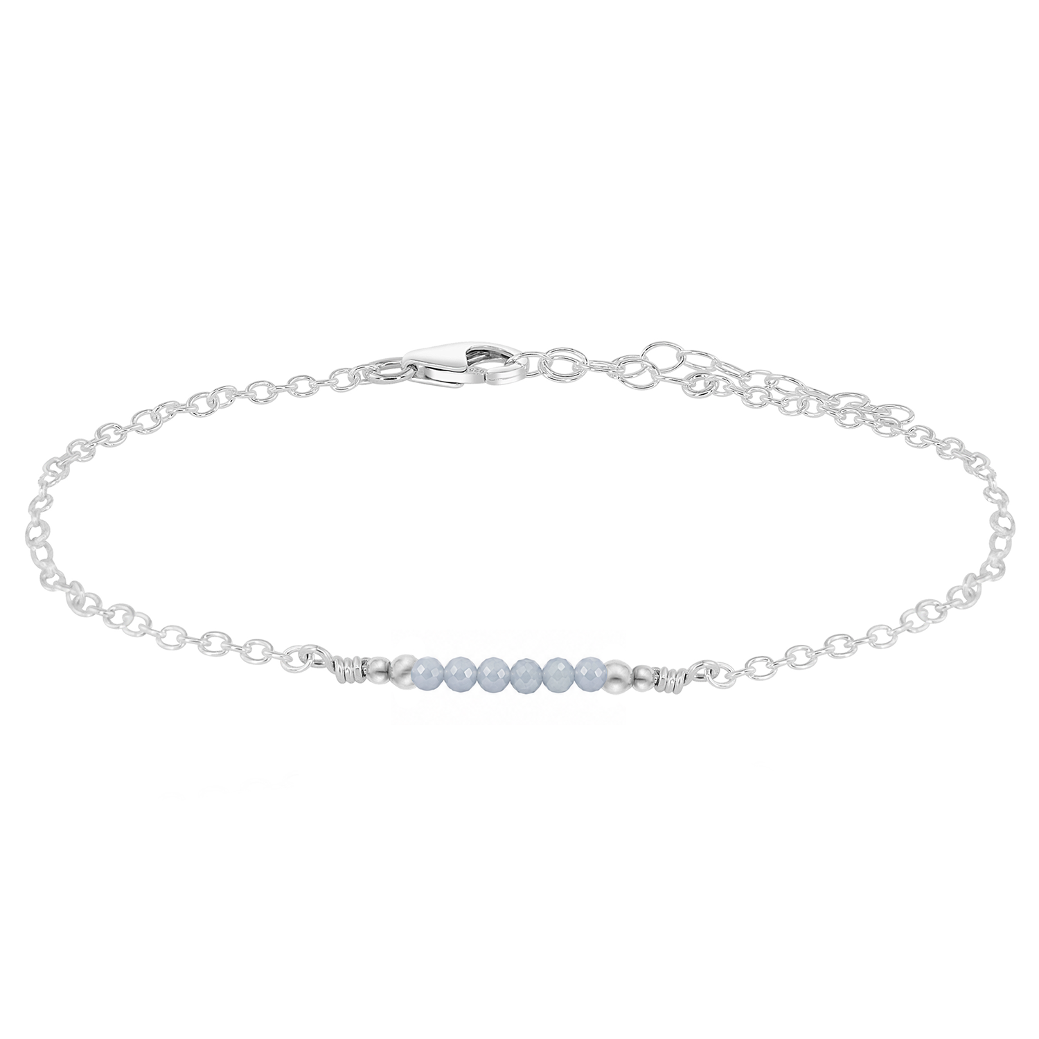 Sparkling Angelite Gemstone Faceted Bead Bar Anklet