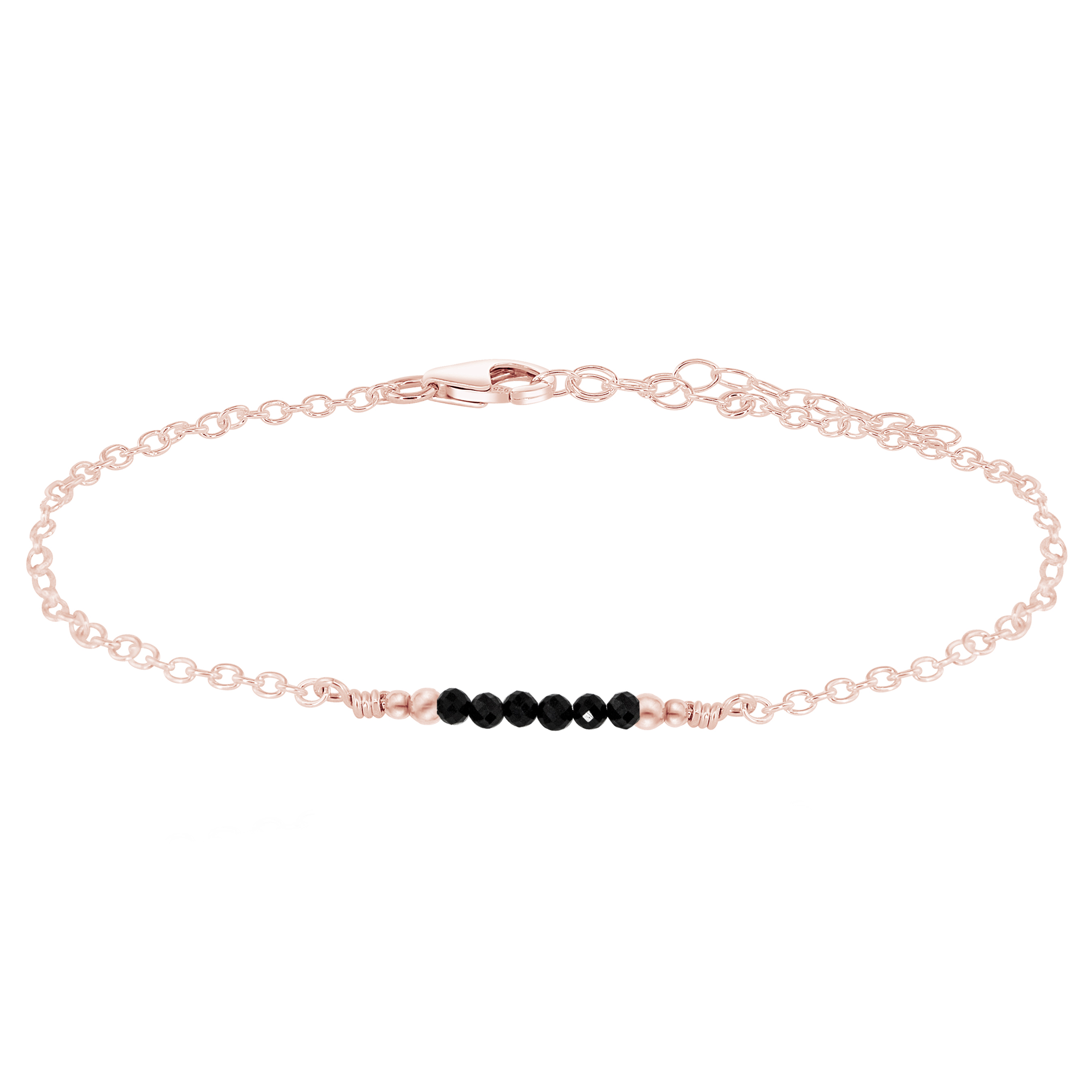 Sparkling Black Tourmaline Gemstone Faceted Bead Bar Anklet - Sparkling Black Tourmaline Gemstone Faceted Bead Bar Anklet - 14k Rose Gold Fill - Luna Tide Handmade Crystal Jewellery