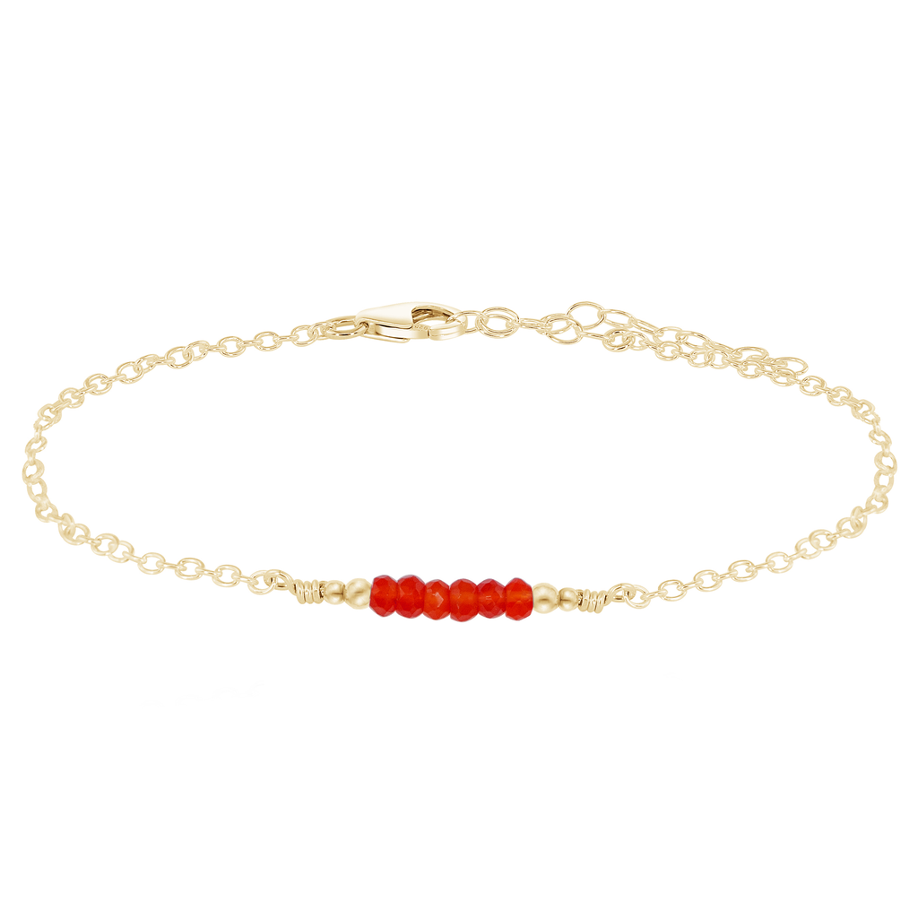 Sparkling Carnelian Gemstone Faceted Bead Bar Anklet - Sparkling Carnelian Gemstone Faceted Bead Bar Anklet - 14k Gold Fill - Luna Tide Handmade Crystal Jewellery