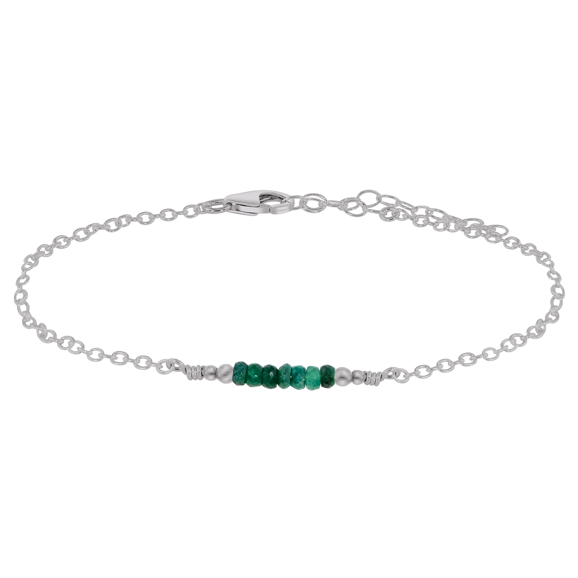 Sparkling Emerald Gemstone Faceted Bead Bar Anklet - Sparkling Emerald Gemstone Faceted Bead Bar Anklet - Stainless Steel - Luna Tide Handmade Crystal Jewellery