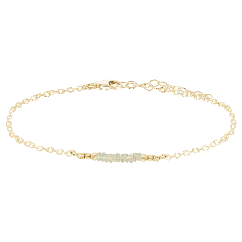 Sparkling Ethiopian Opal Gemstone Faceted Bead Bar Anklet - Sparkling Ethiopian Opal Gemstone Faceted Bead Bar Anklet - 14k Gold Fill - Luna Tide Handmade Crystal Jewellery