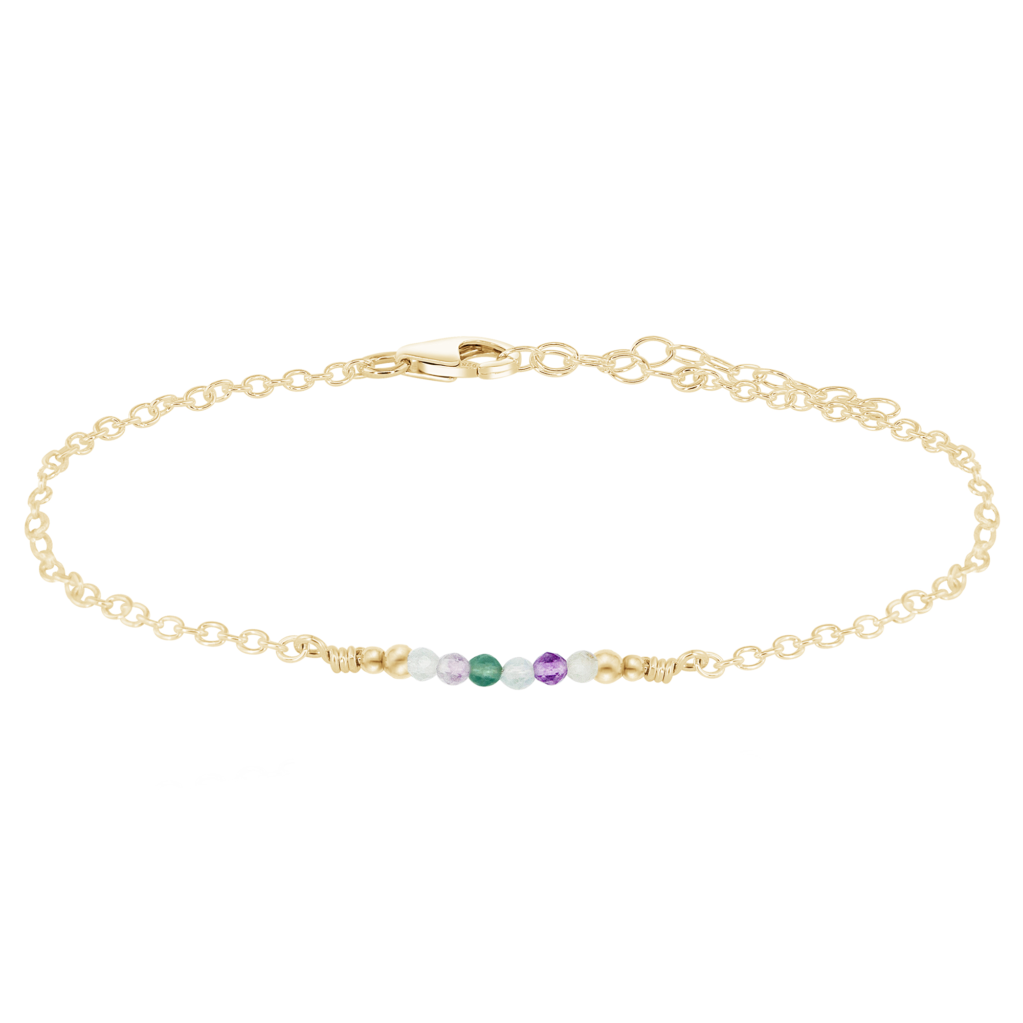 Sparkling Fluorite Gemstone Faceted Bead Bar Anklet - Sparkling Fluorite Gemstone Faceted Bead Bar Anklet - 14k Gold Fill - Luna Tide Handmade Crystal Jewellery