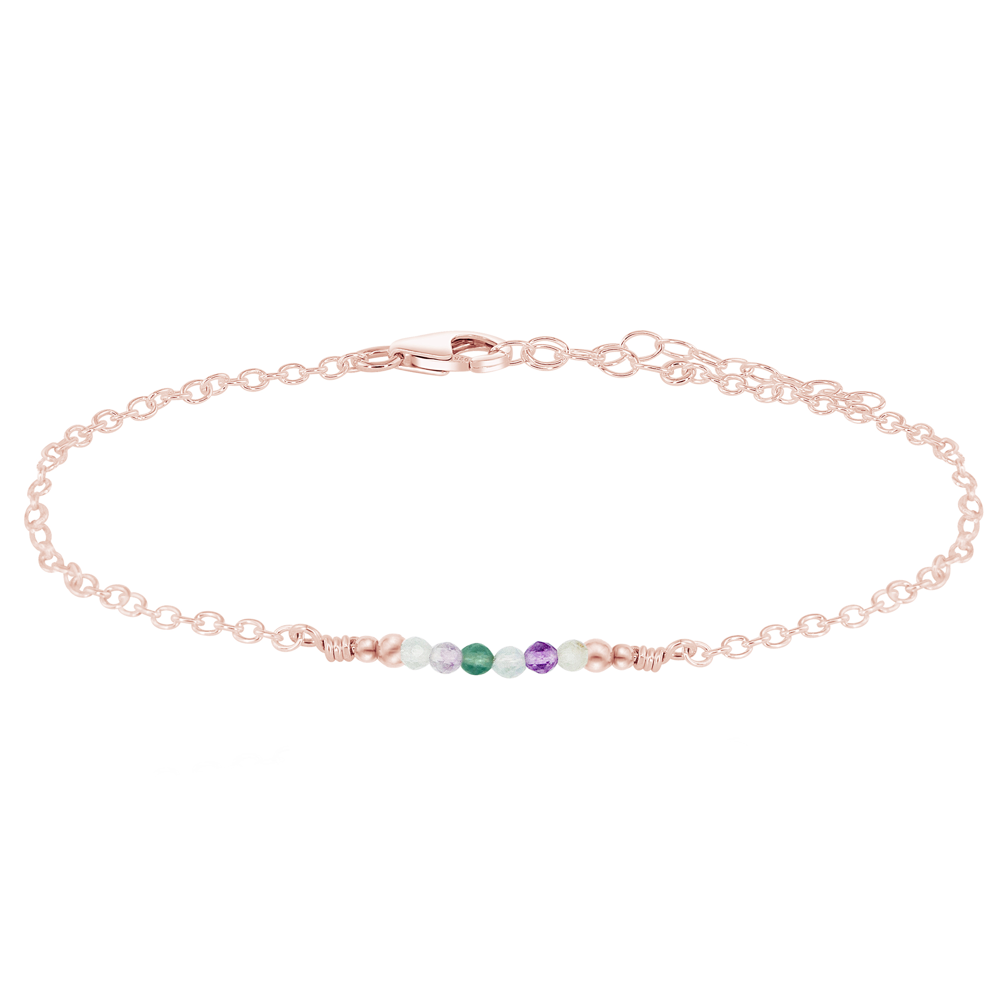 Sparkling Fluorite Gemstone Faceted Bead Bar Anklet - Sparkling Fluorite Gemstone Faceted Bead Bar Anklet - 14k Rose Gold Fill - Luna Tide Handmade Crystal Jewellery