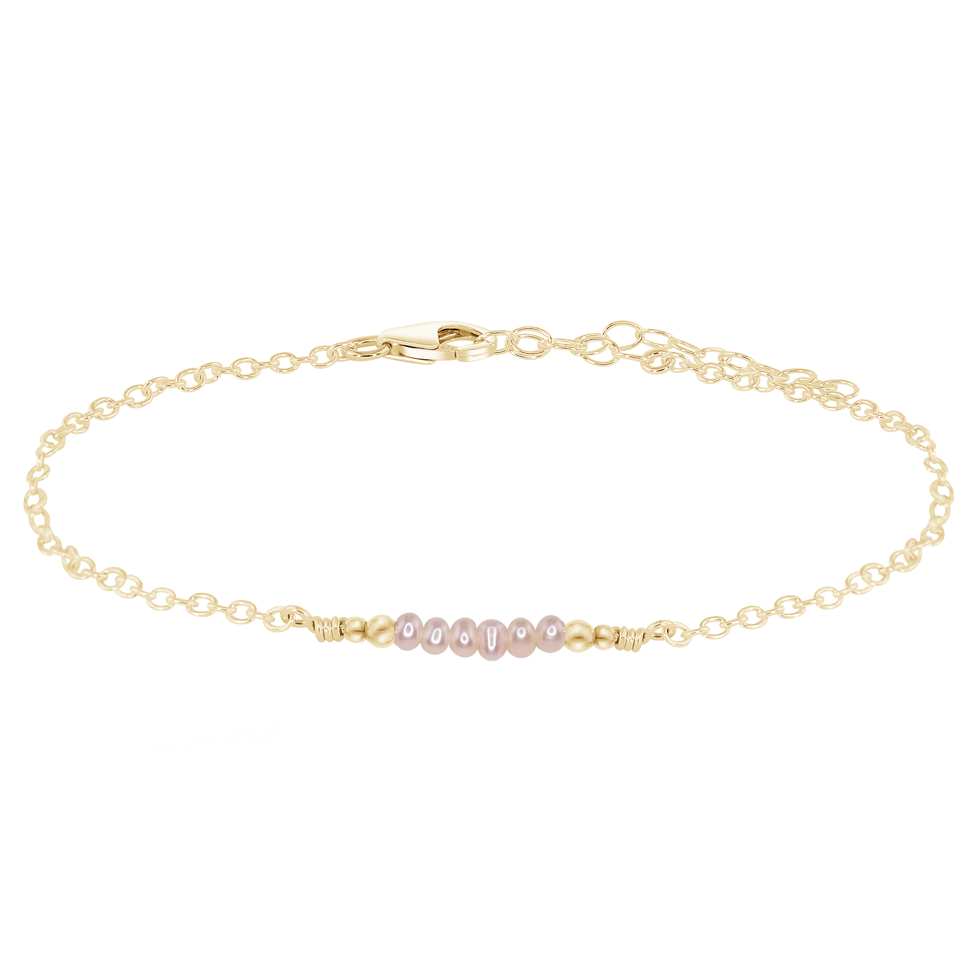 Sparkling Freshwater Pearl Faceted Bead Bar Anklet - Sparkling Freshwater Pearl Faceted Bead Bar Anklet - 14k Gold Fill - Luna Tide Handmade Crystal Jewellery