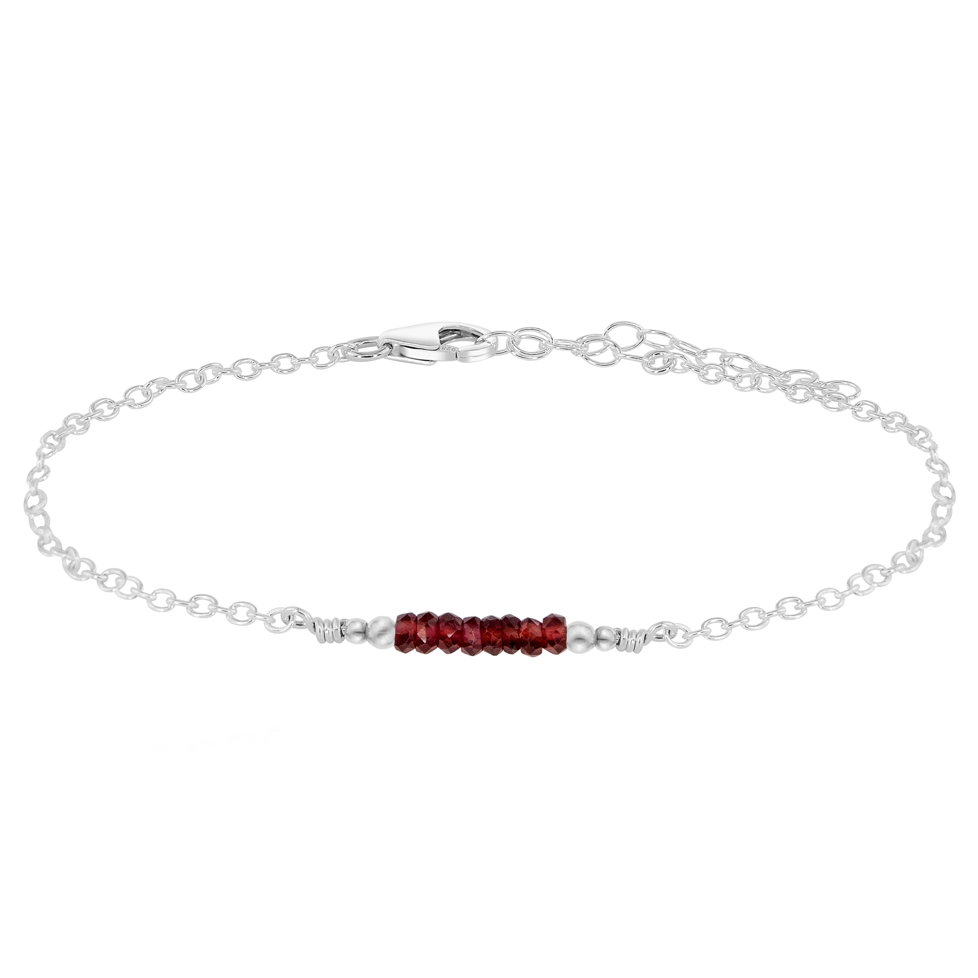 Sparkling Garnet Gemstone Faceted Bead Bar Anklet - Sparkling Garnet Gemstone Faceted Bead Bar Anklet - Sterling Silver - Luna Tide Handmade Crystal Jewellery