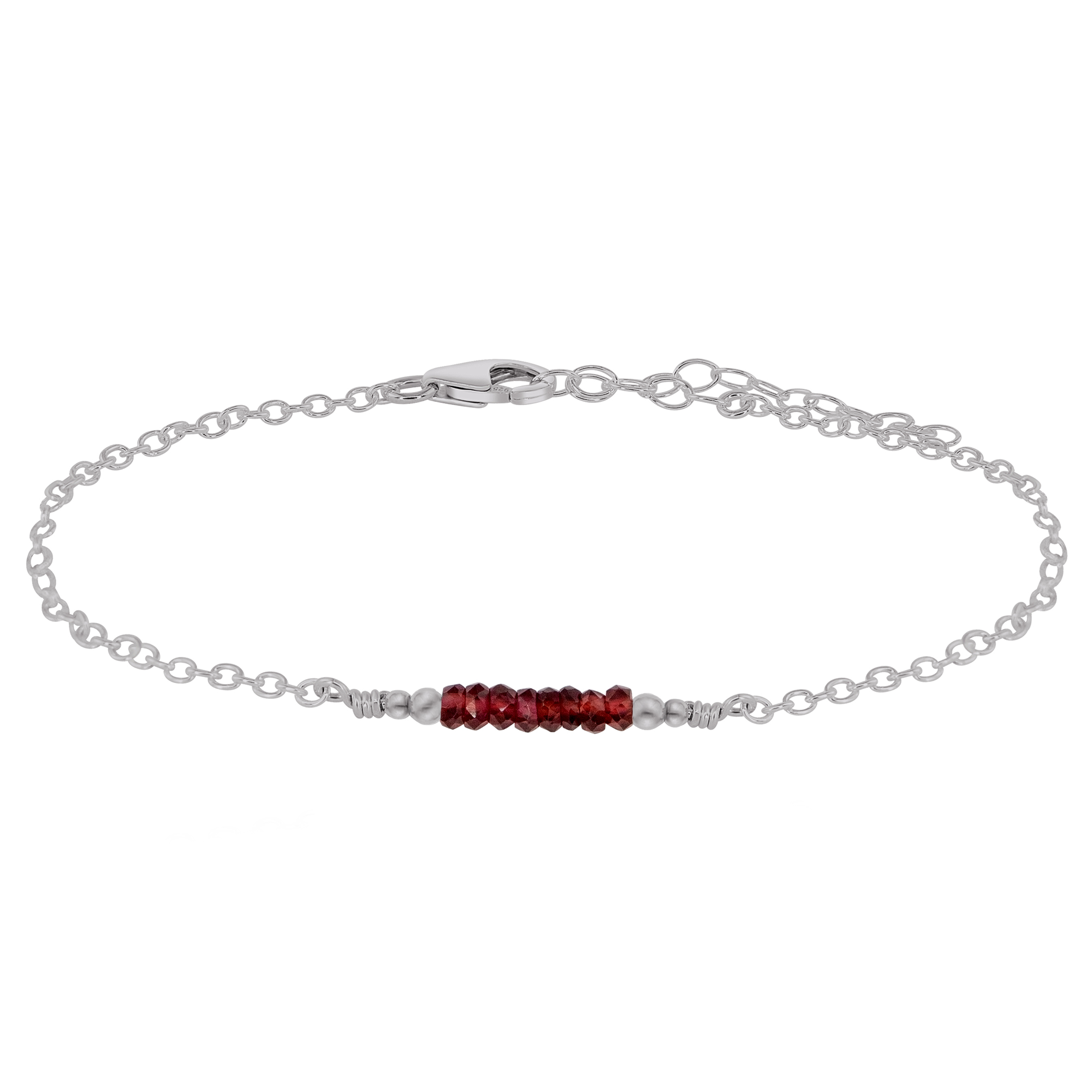 Sparkling Garnet Gemstone Faceted Bead Bar Anklet - Sparkling Garnet Gemstone Faceted Bead Bar Anklet - Stainless Steel - Luna Tide Handmade Crystal Jewellery