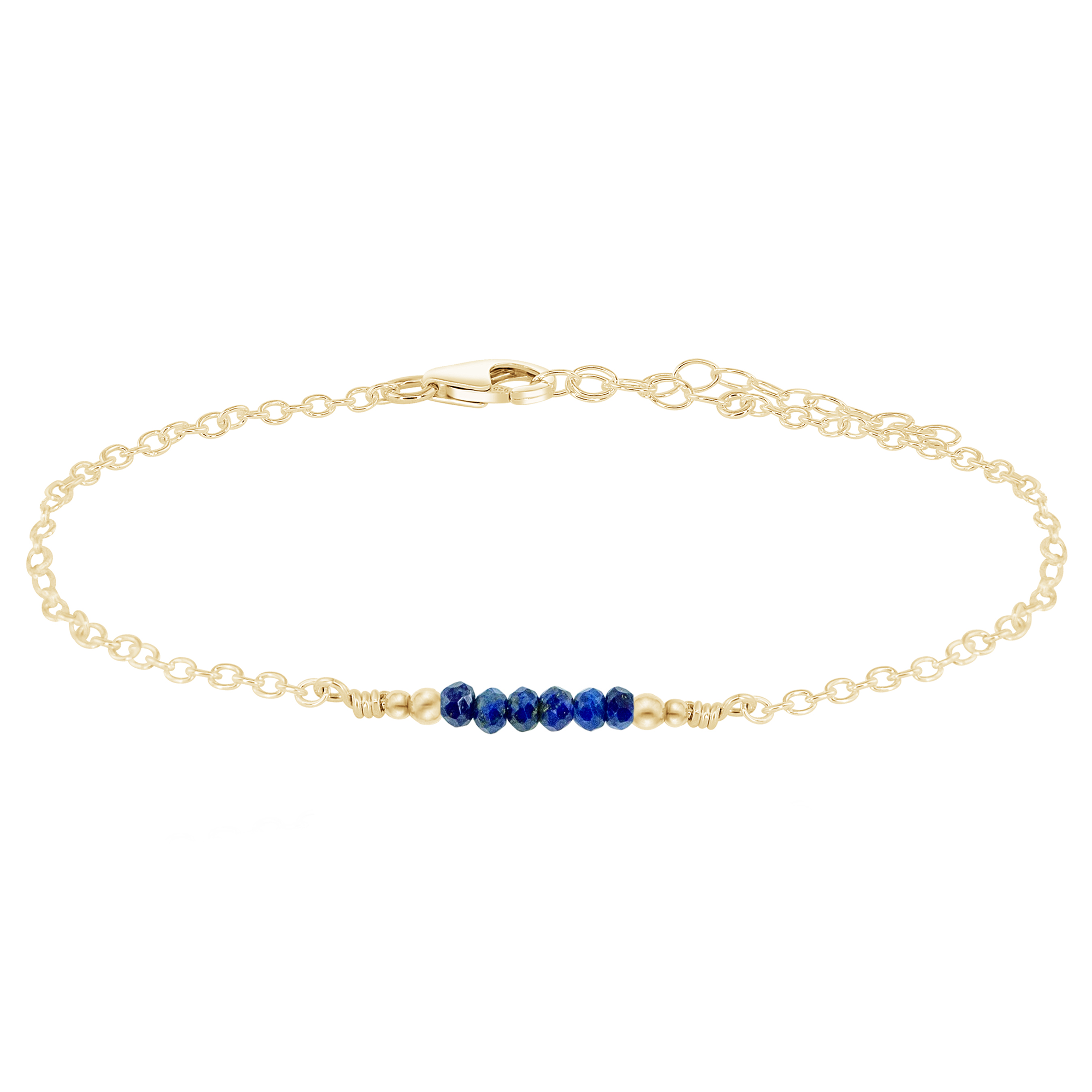 Sparkling Lapis Lazuli Gemstone Faceted Bead Bar Anklet - Sparkling Lapis Lazuli Gemstone Faceted Bead Bar Anklet - 14k Gold Fill - Luna Tide Handmade Crystal Jewellery