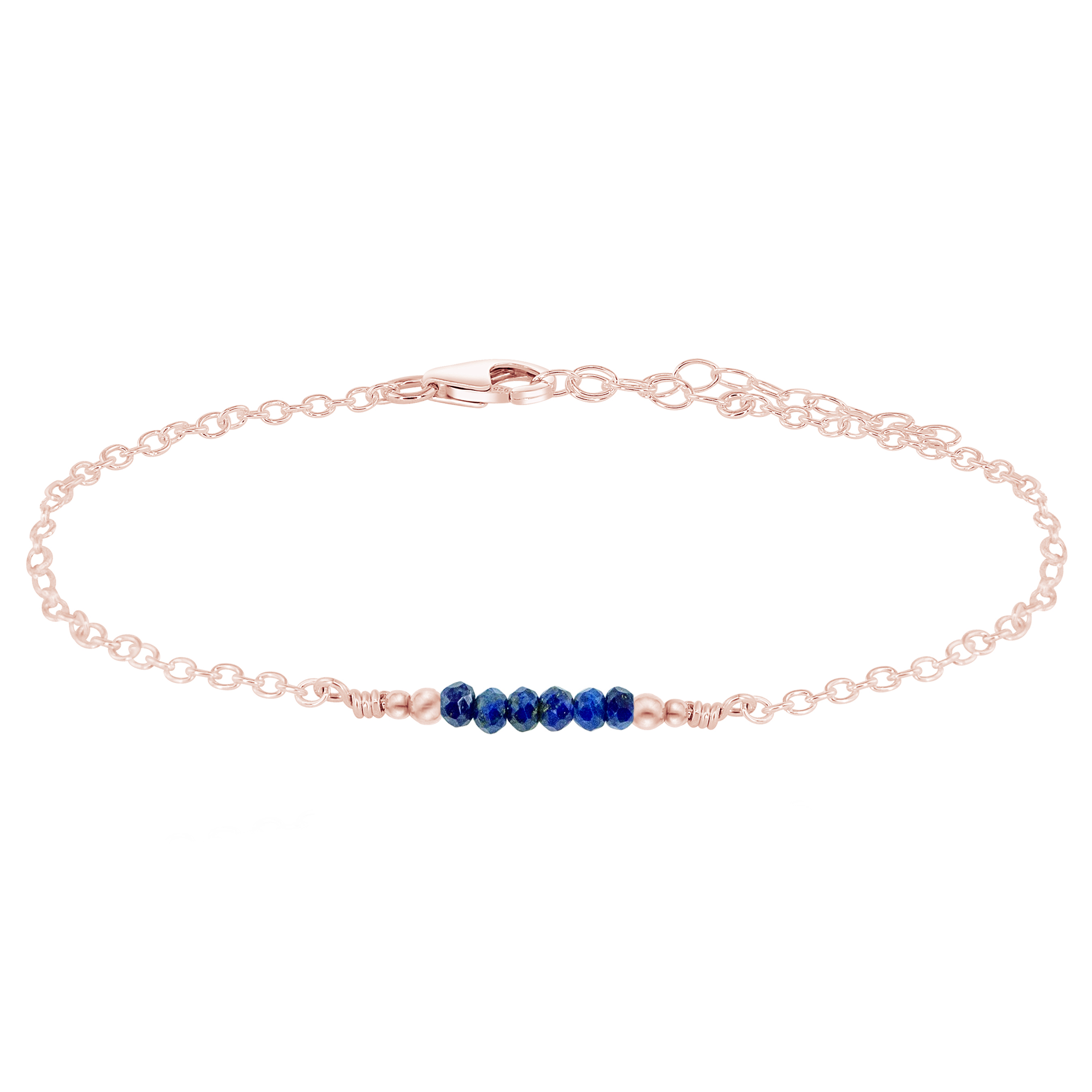 Sparkling Lapis Lazuli Gemstone Faceted Bead Bar Anklet - Sparkling Lapis Lazuli Gemstone Faceted Bead Bar Anklet - 14k Rose Gold Fill - Luna Tide Handmade Crystal Jewellery