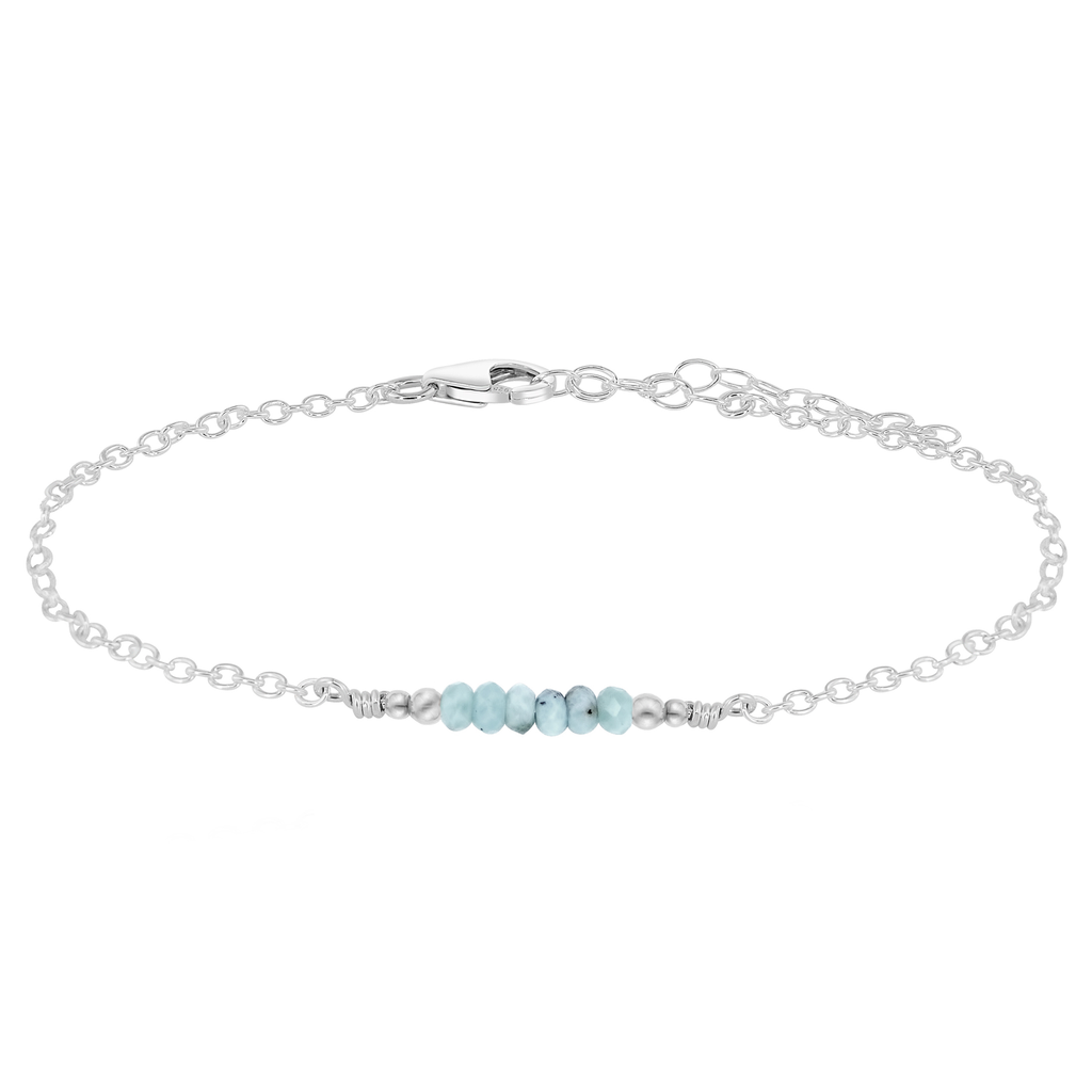 Sparkling Larimar Gemstone Faceted Bead Bar Anklet - Sparkling Larimar Gemstone Faceted Bead Bar Anklet - Sterling Silver - Luna Tide Handmade Crystal Jewellery