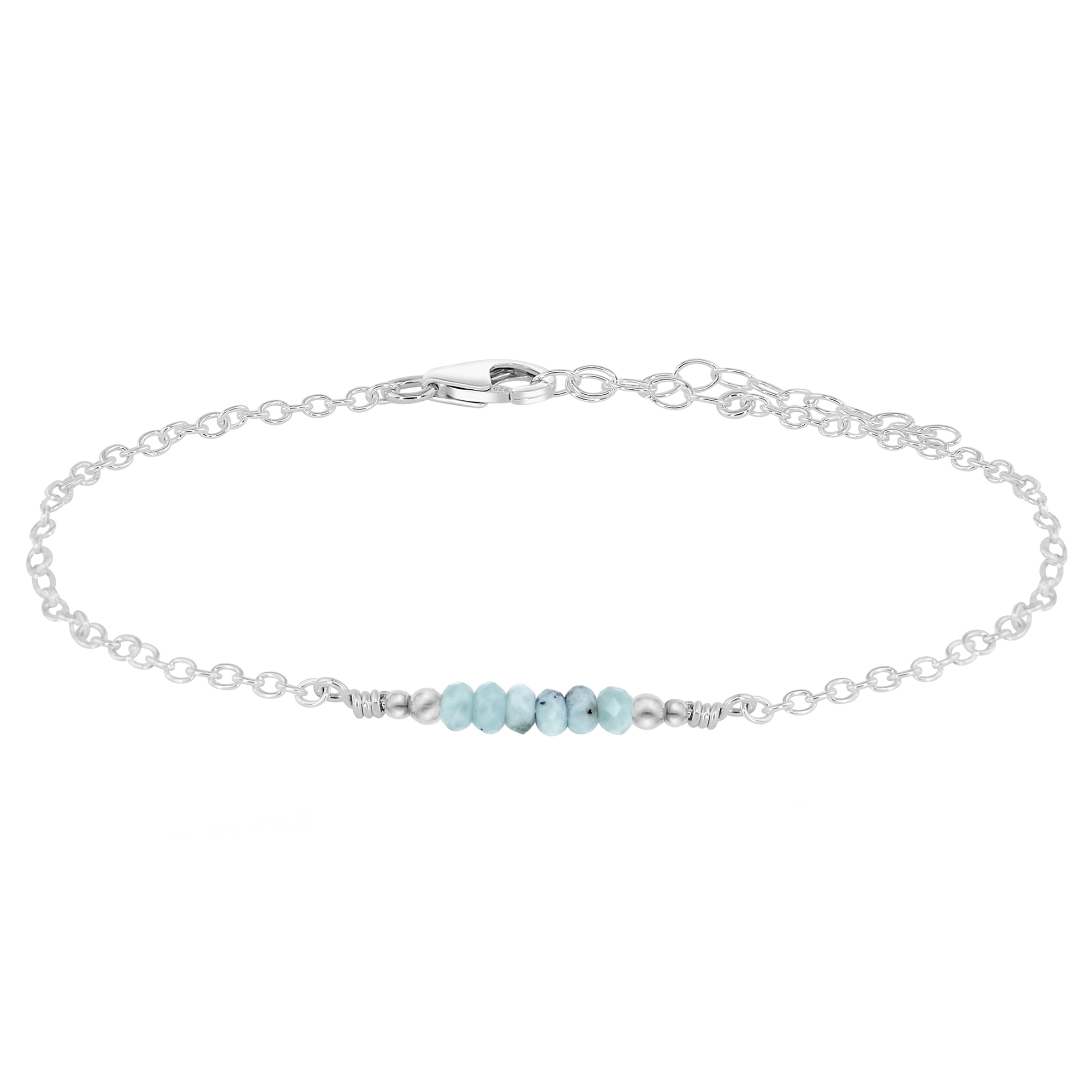 Sparkling Larimar Gemstone Faceted Bead Bar Anklet - Sparkling Larimar Gemstone Faceted Bead Bar Anklet - Sterling Silver - Luna Tide Handmade Crystal Jewellery