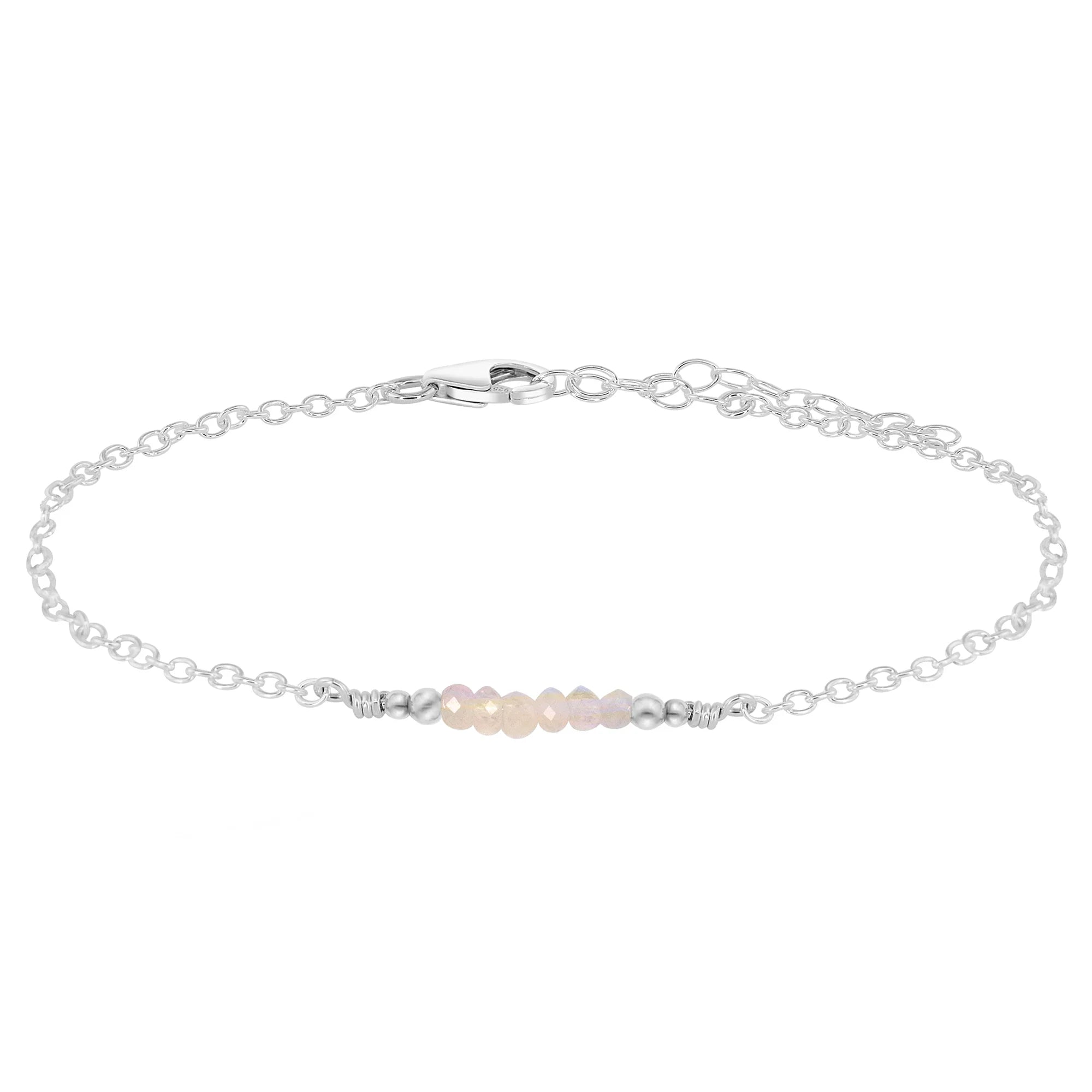 Sparkling Rainbow Moonstone Gemstone Faceted Bead Bar Anklet - Sparkling Rainbow Moonstone Gemstone Faceted Bead Bar Anklet - Sterling Silver - Luna Tide Handmade Crystal Jewellery