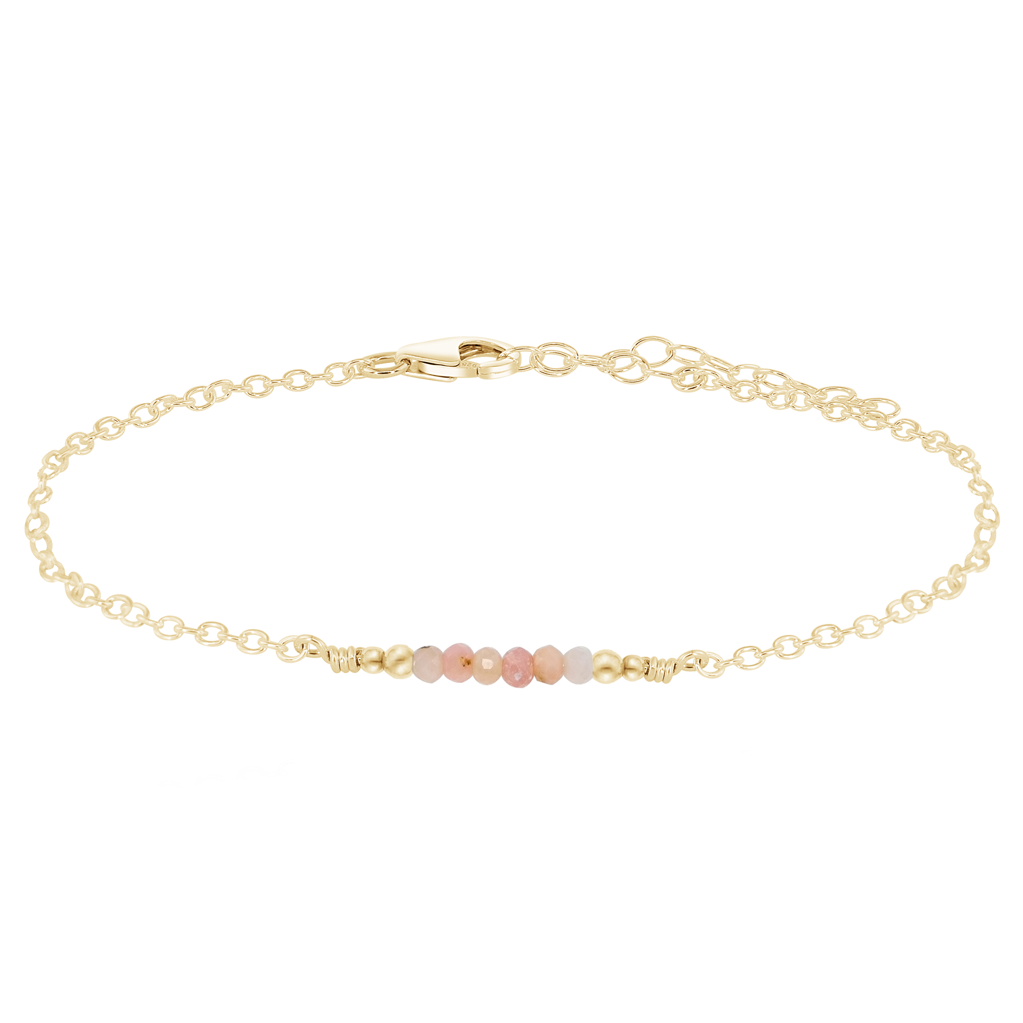 Sparkling Pink Peruvian Opal Gemstone Faceted Bead Bar Anklet - Sparkling Pink Peruvian Opal Gemstone Faceted Bead Bar Anklet - 14k Gold Fill - Luna Tide Handmade Crystal Jewellery