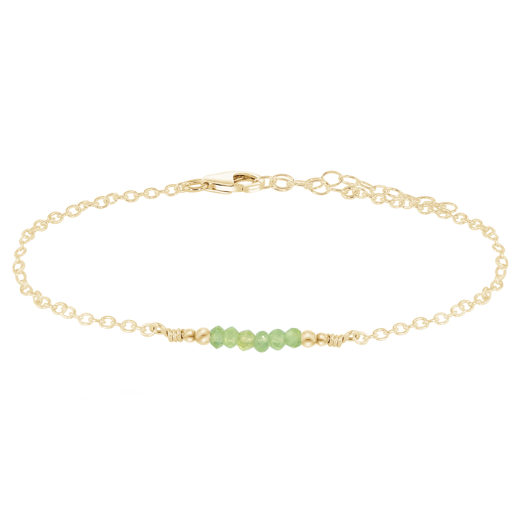 Sparkling Prehnite Gemstone Faceted Bead Bar Anklet - Sparkling Prehnite Gemstone Faceted Bead Bar Anklet - 14k Gold Fill - Luna Tide Handmade Crystal Jewellery