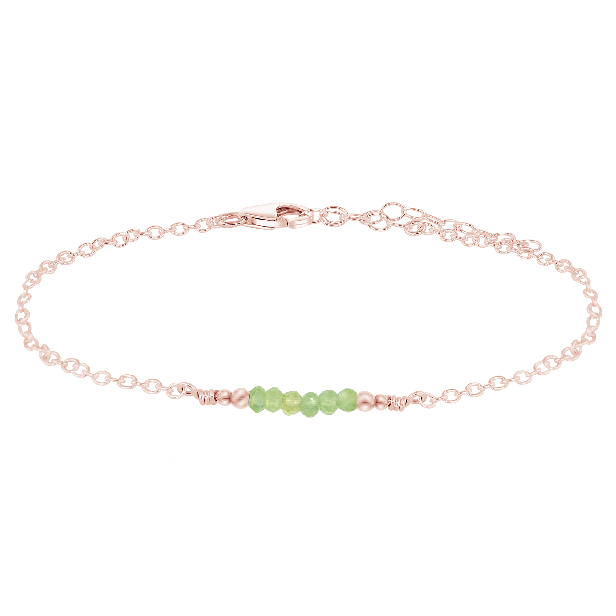 Sparkling Prehnite Gemstone Faceted Bead Bar Anklet - Sparkling Prehnite Gemstone Faceted Bead Bar Anklet - 14k Rose Gold Fill - Luna Tide Handmade Crystal Jewellery