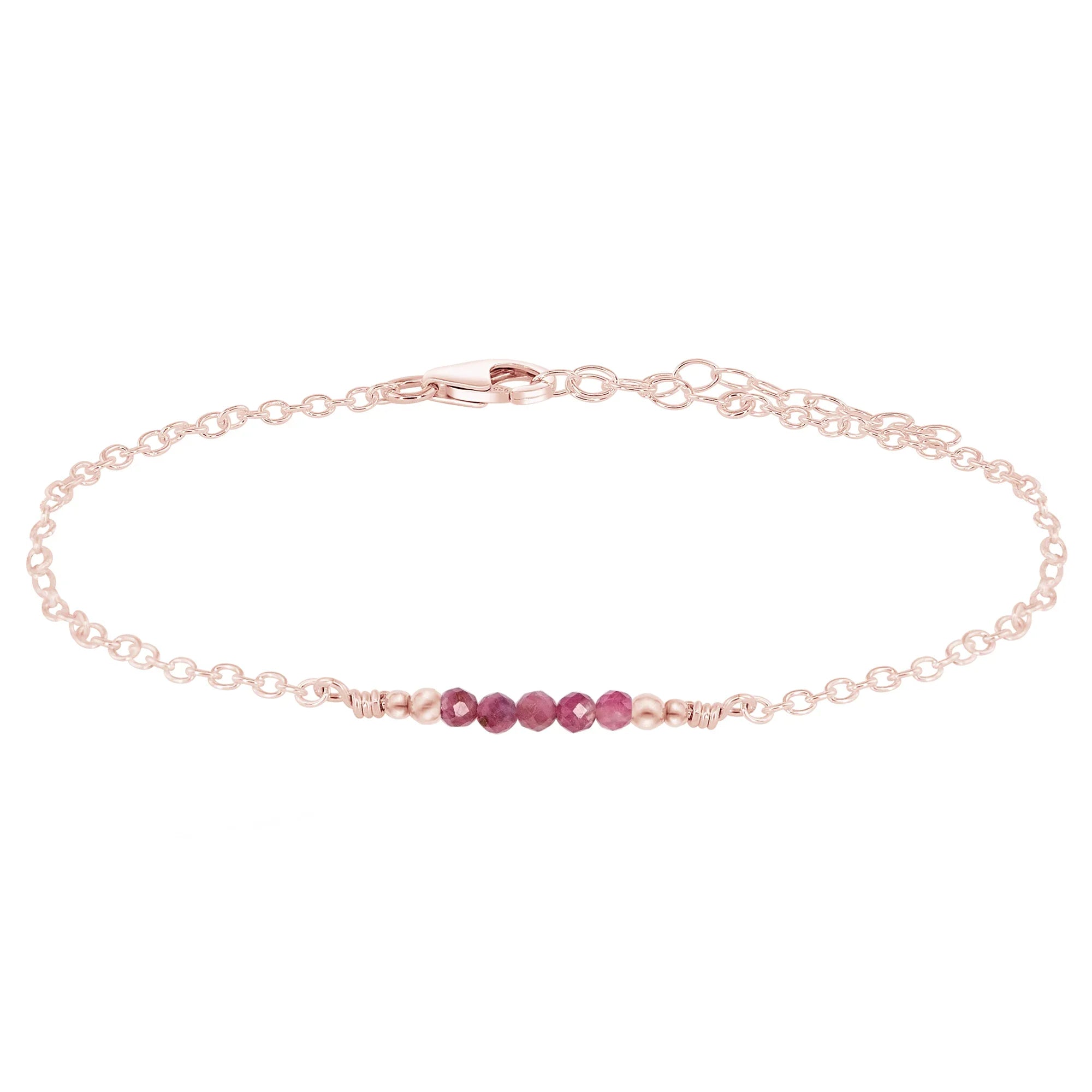 Sparkling Pink Tourmaline Gemstone Faceted Bead Bar Anklet - Sparkling Pink Tourmaline Gemstone Faceted Bead Bar Anklet - 14k Rose Gold Fill - Luna Tide Handmade Crystal Jewellery