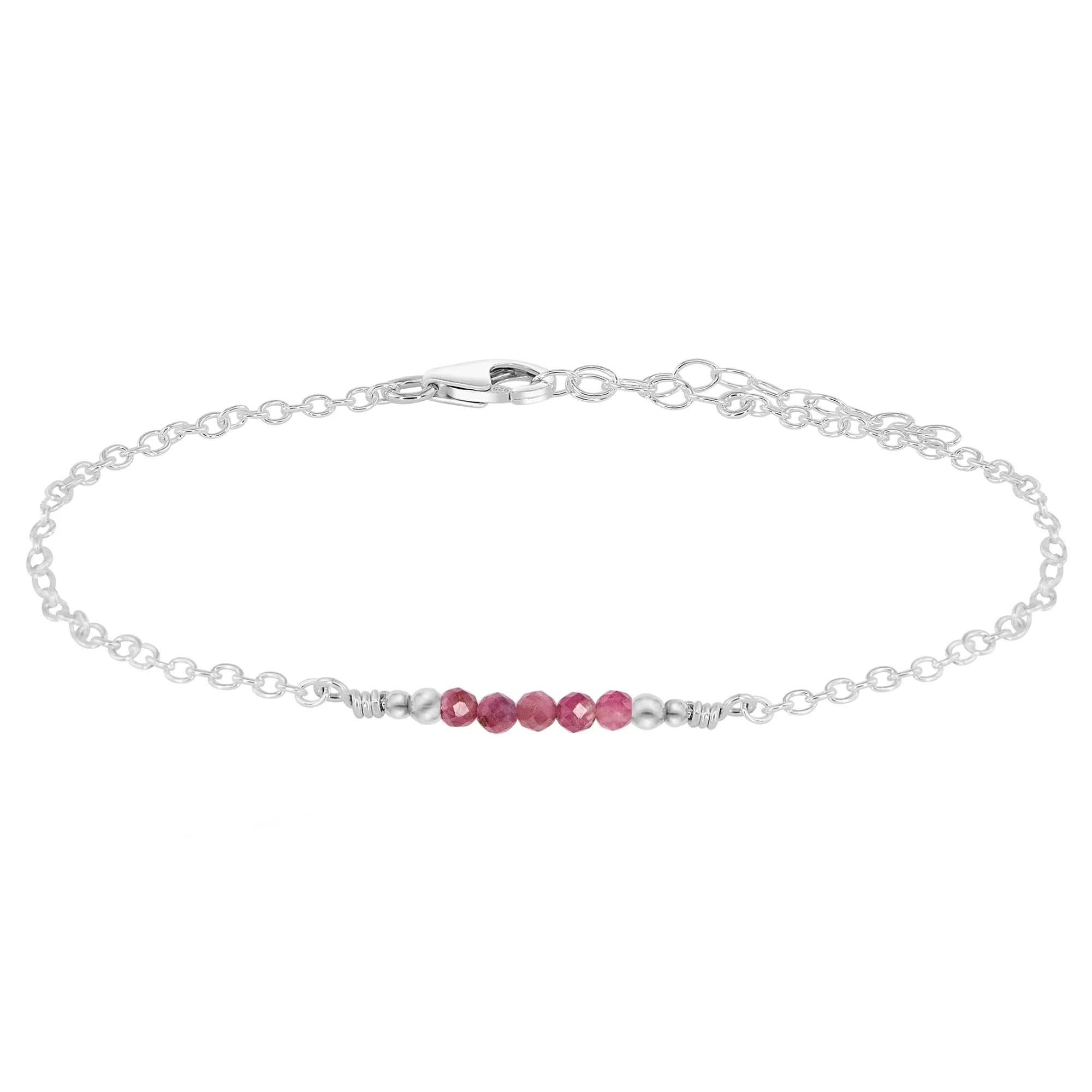 Sparkling Pink Tourmaline Gemstone Faceted Bead Bar Anklet - Sparkling Pink Tourmaline Gemstone Faceted Bead Bar Anklet - Sterling Silver - Luna Tide Handmade Crystal Jewellery