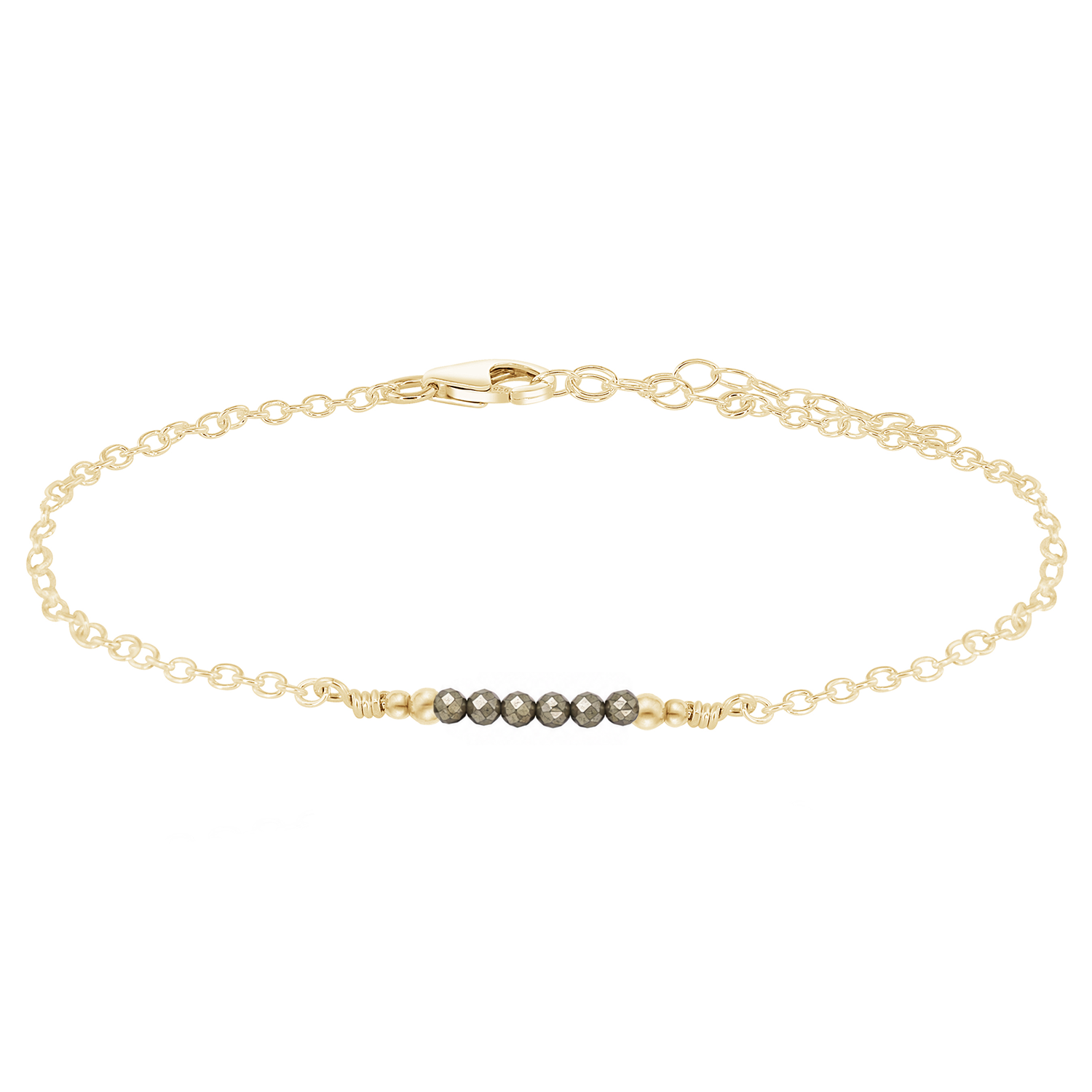 Sparkling Pyrite Gemstone Faceted Bead Bar Anklet
