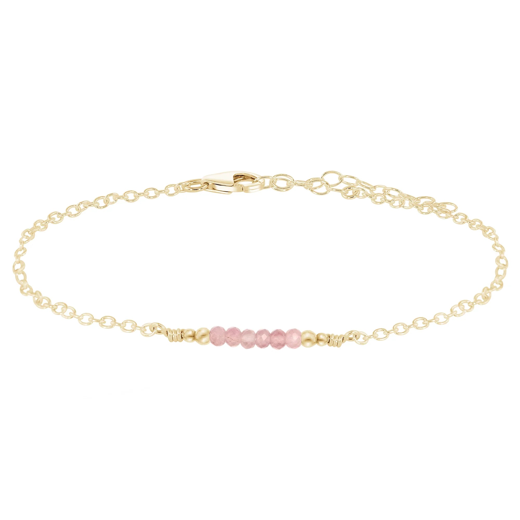 Sparkling Rose Quartz Gemstone Faceted Bead Bar Anklet - Sparkling Rose Quartz Gemstone Faceted Bead Bar Anklet - 14k Gold Fill - Luna Tide Handmade Crystal Jewellery