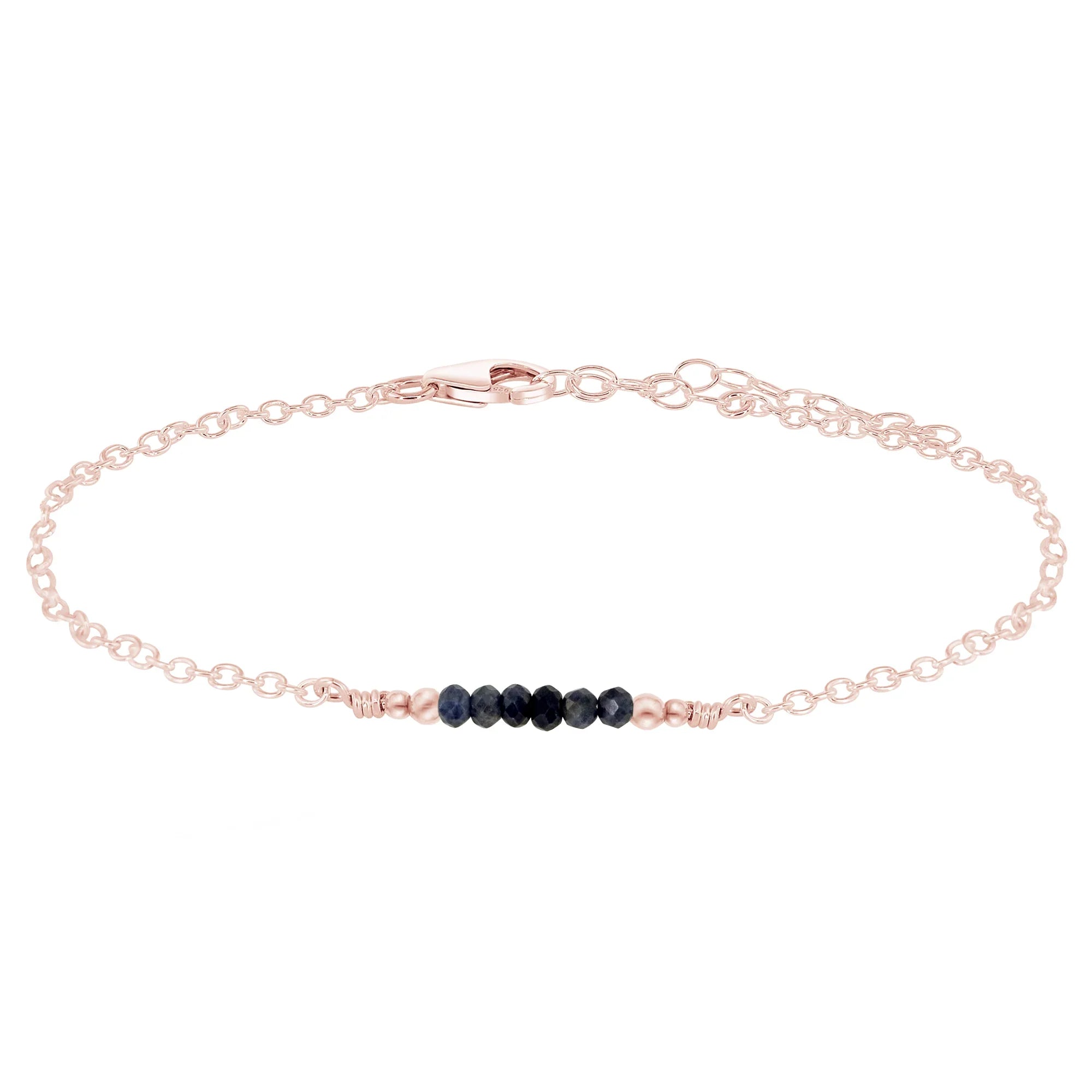 Sparkling Sapphire Gemstone Faceted Bead Bar Anklet - Sparkling Sapphire Gemstone Faceted Bead Bar Anklet - 14k Rose Gold Fill - Luna Tide Handmade Crystal Jewellery