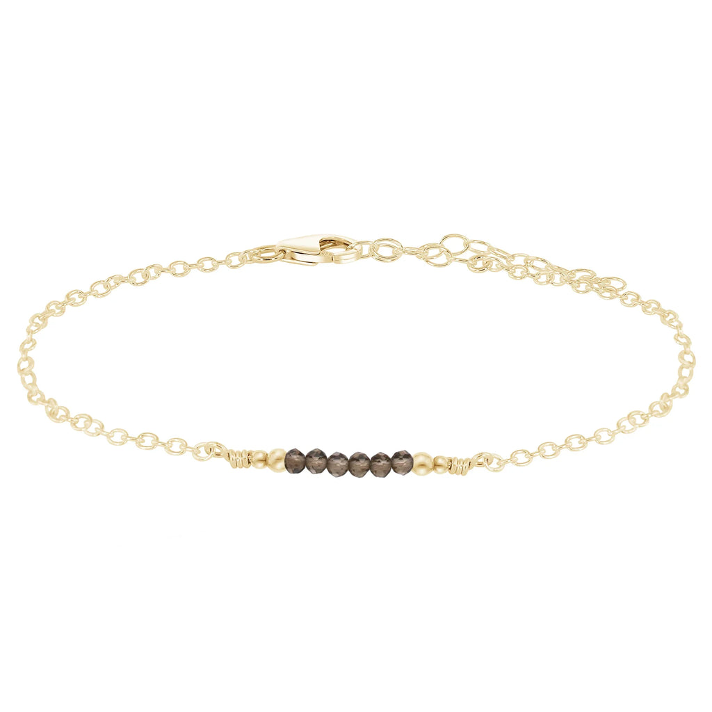 Sparkling Smoky Quartz Gemstone Faceted Bead Bar Anklet - Sparkling Smoky Quartz Gemstone Faceted Bead Bar Anklet - 14k Gold Fill - Luna Tide Handmade Crystal Jewellery