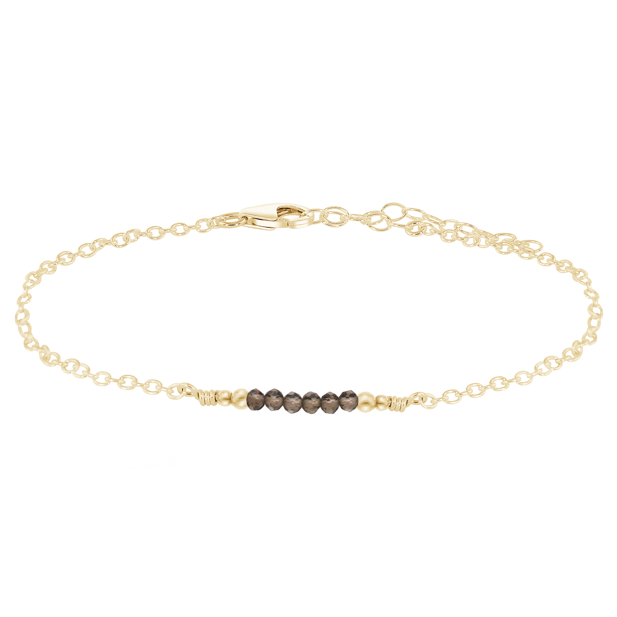 Sparkling Smoky Quartz Gemstone Faceted Bead Bar Anklet