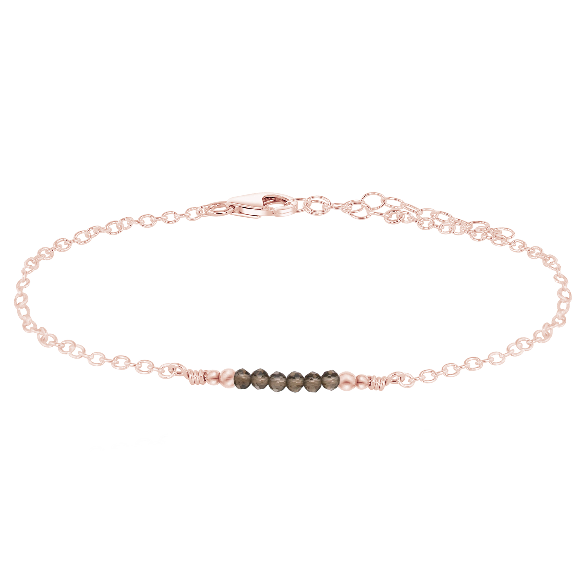 Sparkling Smoky Quartz Gemstone Faceted Bead Bar Anklet