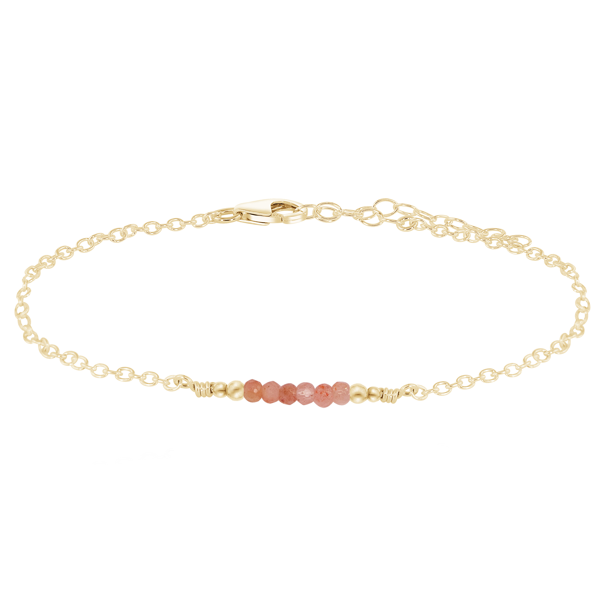 Sparkling Sunstone Gemstone Faceted Bead Bar Anklet - Sparkling Sunstone Gemstone Faceted Bead Bar Anklet - 14k Gold Fill - Luna Tide Handmade Crystal Jewellery