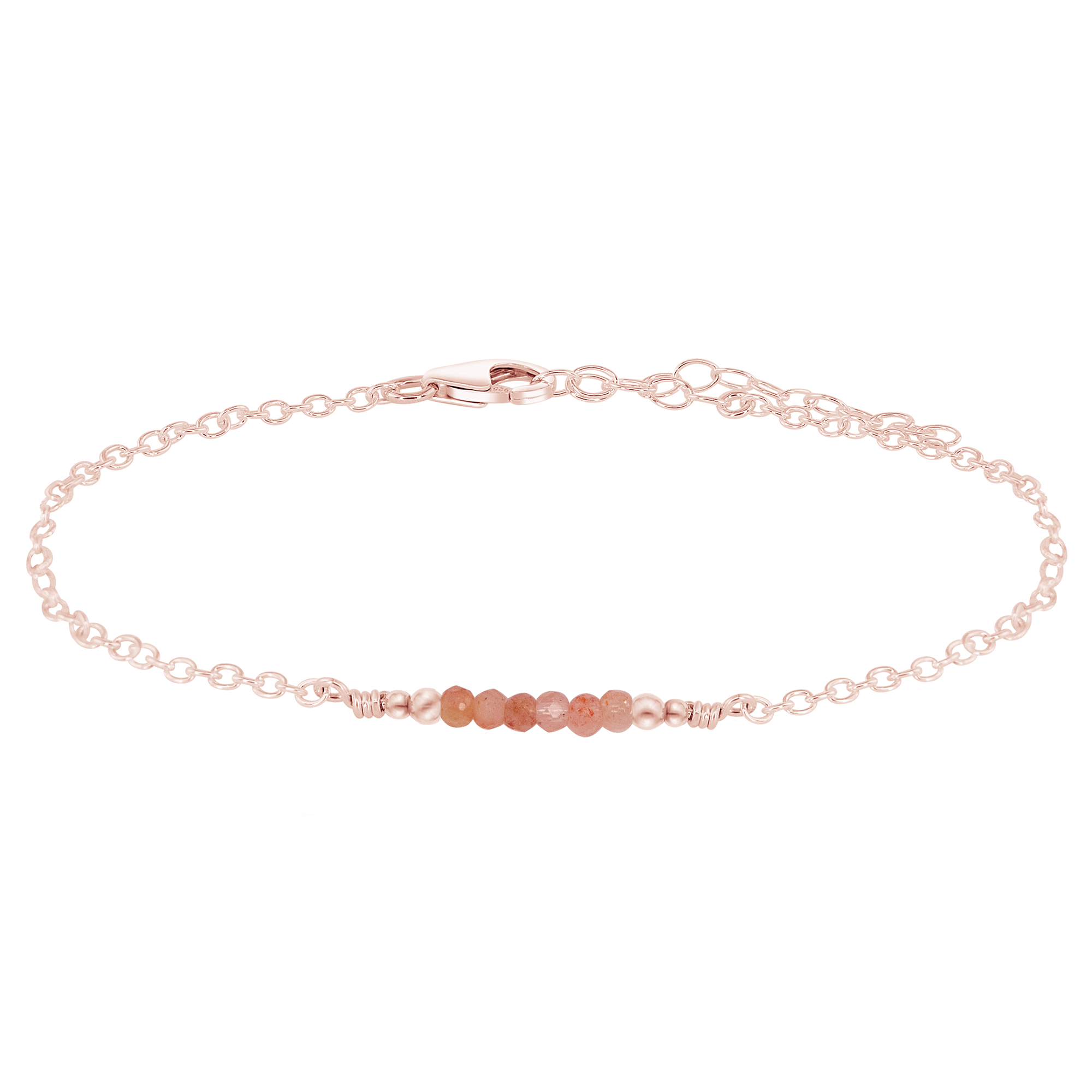 Sparkling Sunstone Gemstone Faceted Bead Bar Anklet - Sparkling Sunstone Gemstone Faceted Bead Bar Anklet - 14k Gold Fill - Luna Tide Handmade Crystal Jewellery