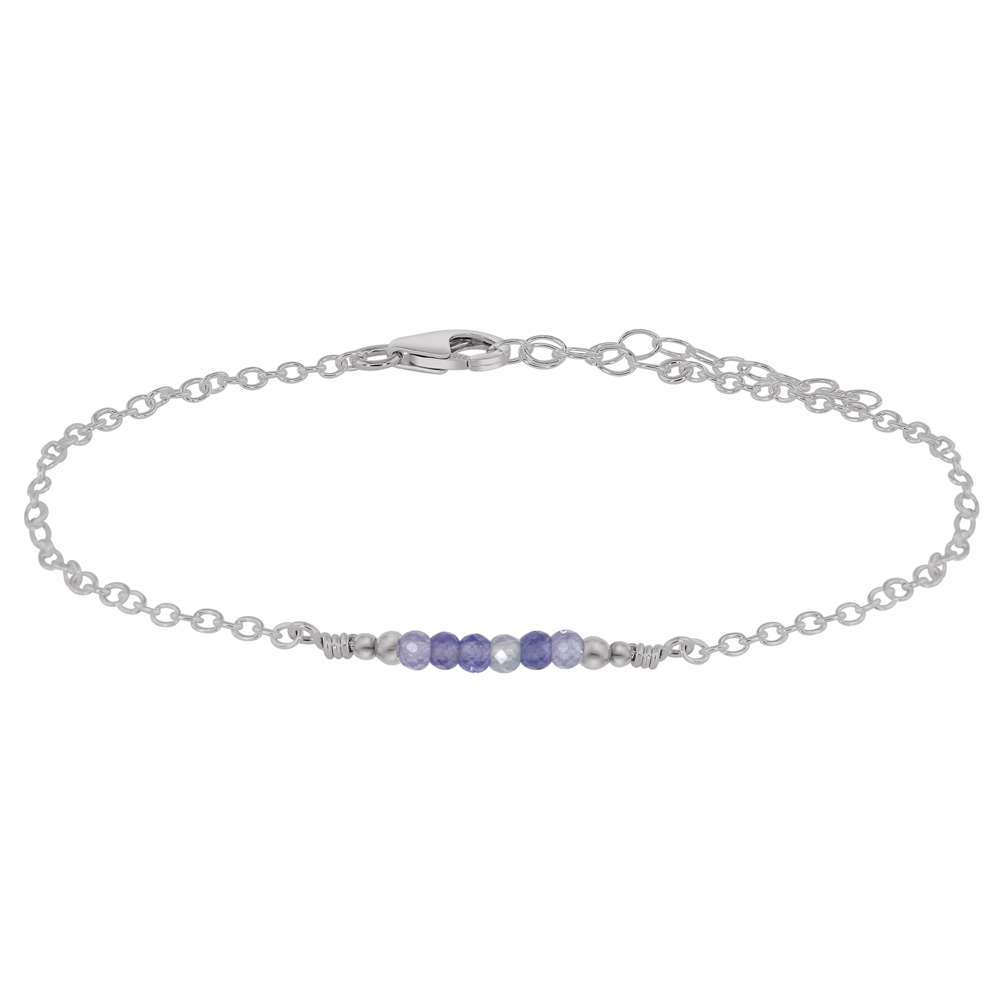 Sparkling Tanzanite Gemstone Faceted Bead Bar Anklet - Sparkling Tanzanite Gemstone Faceted Bead Bar Anklet - Stainless Steel - Luna Tide Handmade Crystal Jewellery