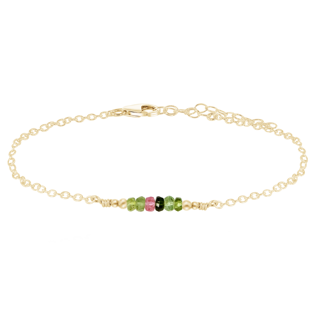 Sparkling Rainbow Tourmaline Gemstone Faceted Bead Bar Anklet - Sparkling Rainbow Tourmaline Gemstone Faceted Bead Bar Anklet - 14k Gold Fill - Luna Tide Handmade Crystal Jewellery