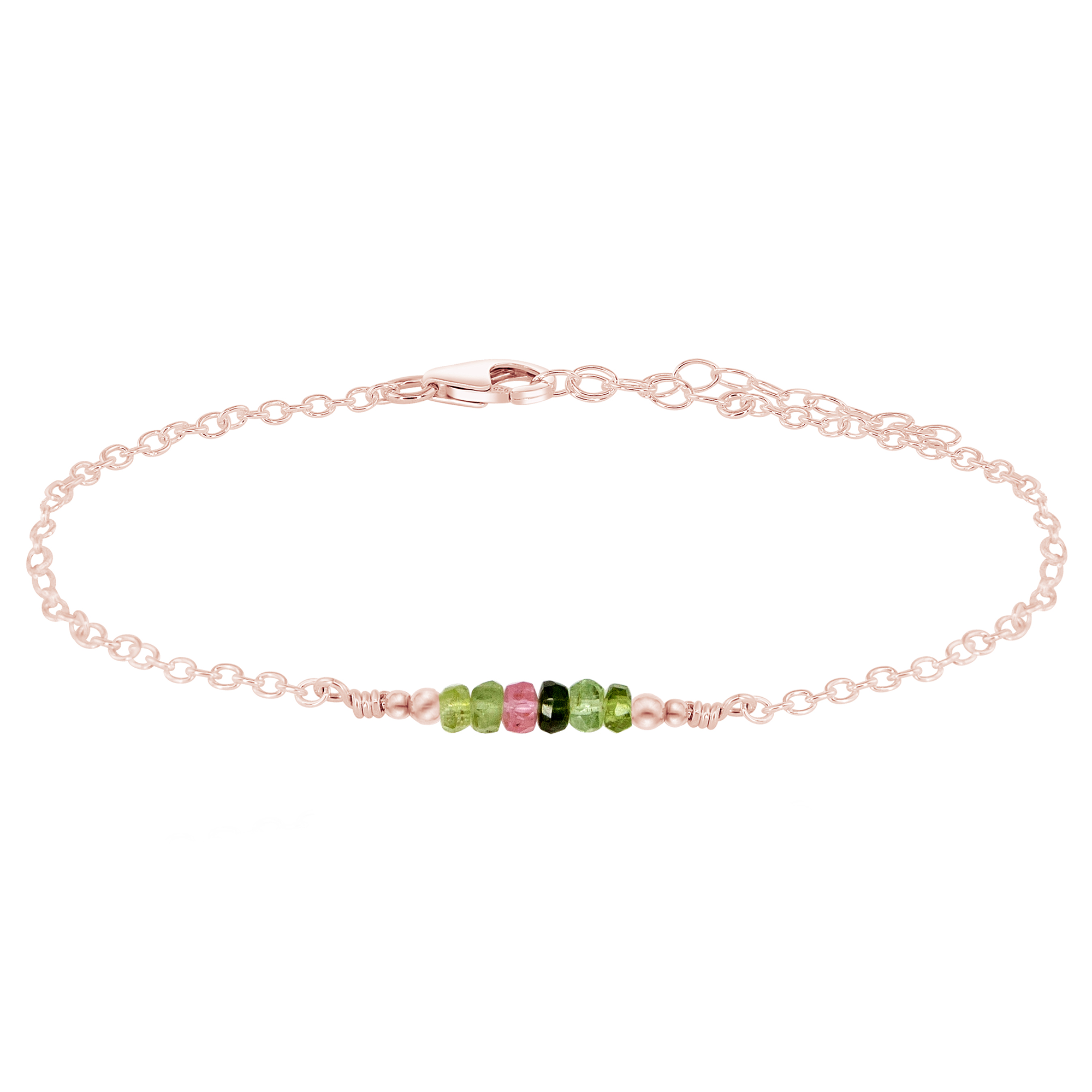 Sparkling Rainbow Tourmaline Gemstone Faceted Bead Bar Anklet - Sparkling Rainbow Tourmaline Gemstone Faceted Bead Bar Anklet - 14k Rose Gold Fill - Luna Tide Handmade Crystal Jewellery