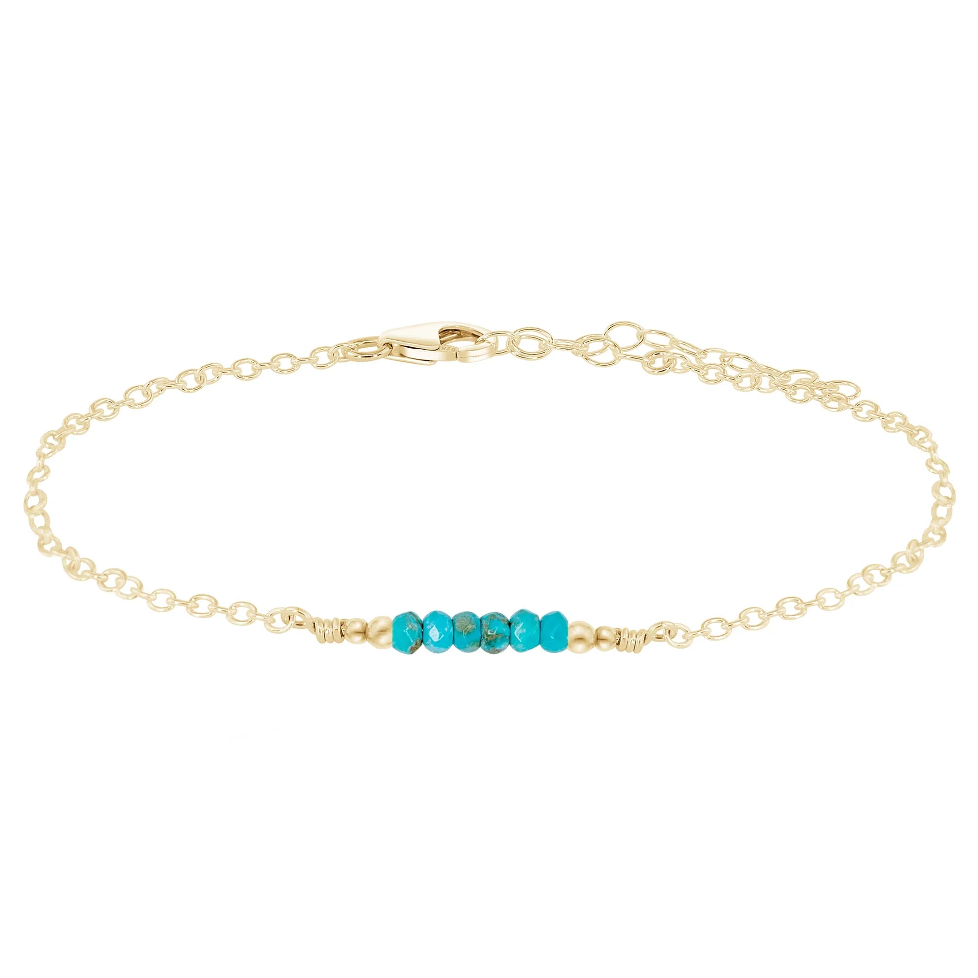 Sparkling Turquoise Gemstone Faceted Bead Bar Anklet - Sparkling Turquoise Gemstone Faceted Bead Bar Anklet - 14k Gold Fill - Luna Tide Handmade Crystal Jewellery