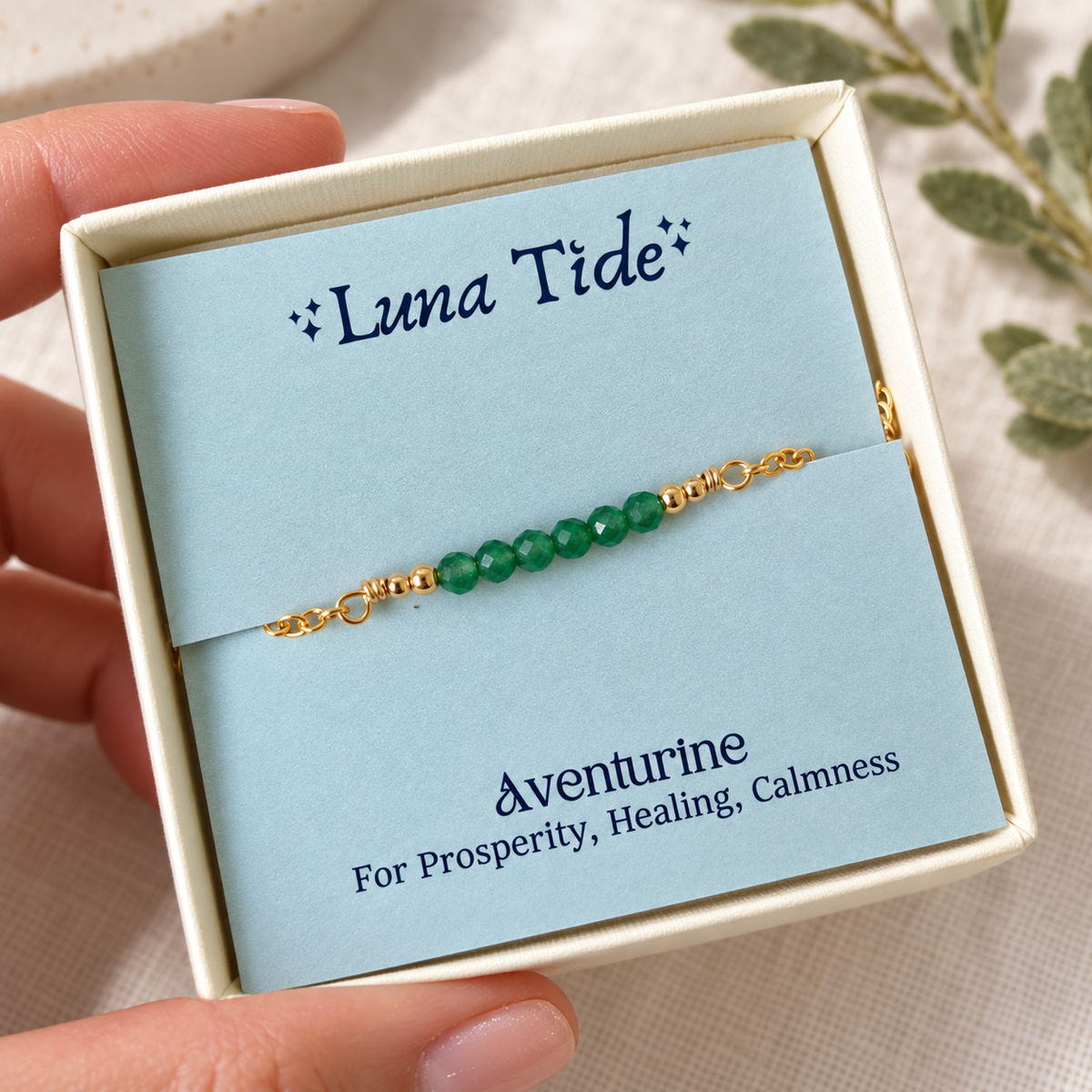Sparkling Aventurine Gemstone Faceted Bead Bar Anklet