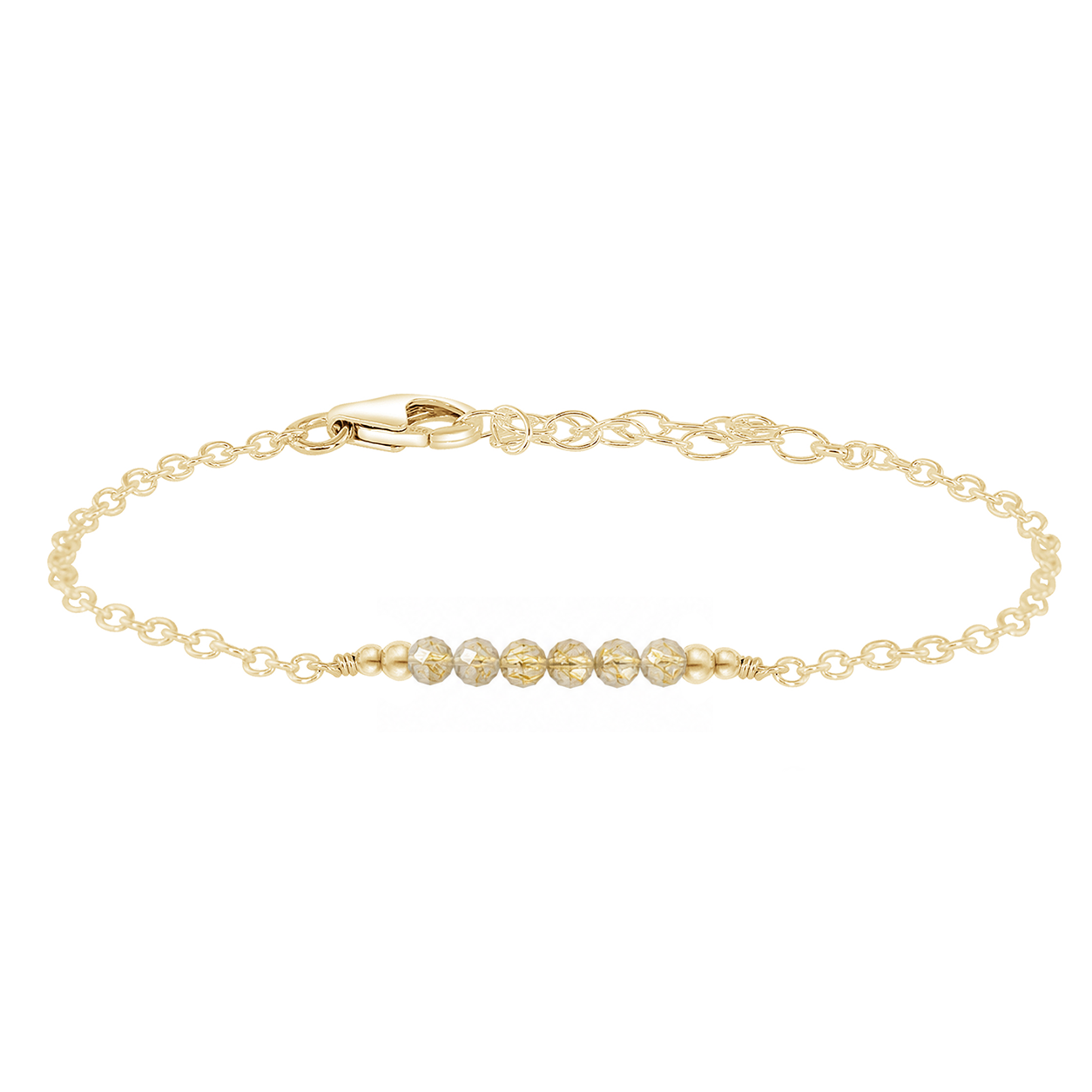 Sparkling Golden Rutilated Quartz Gemstone Faceted Bead Bar Bracelet