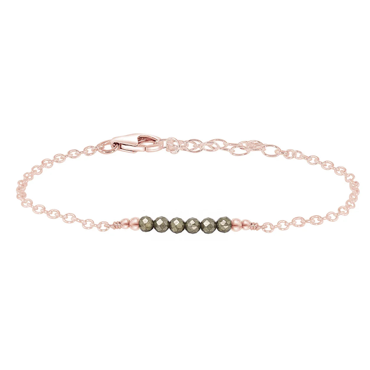Sparkling Pyrite Gemstone Faceted Bead Bar Bracelet