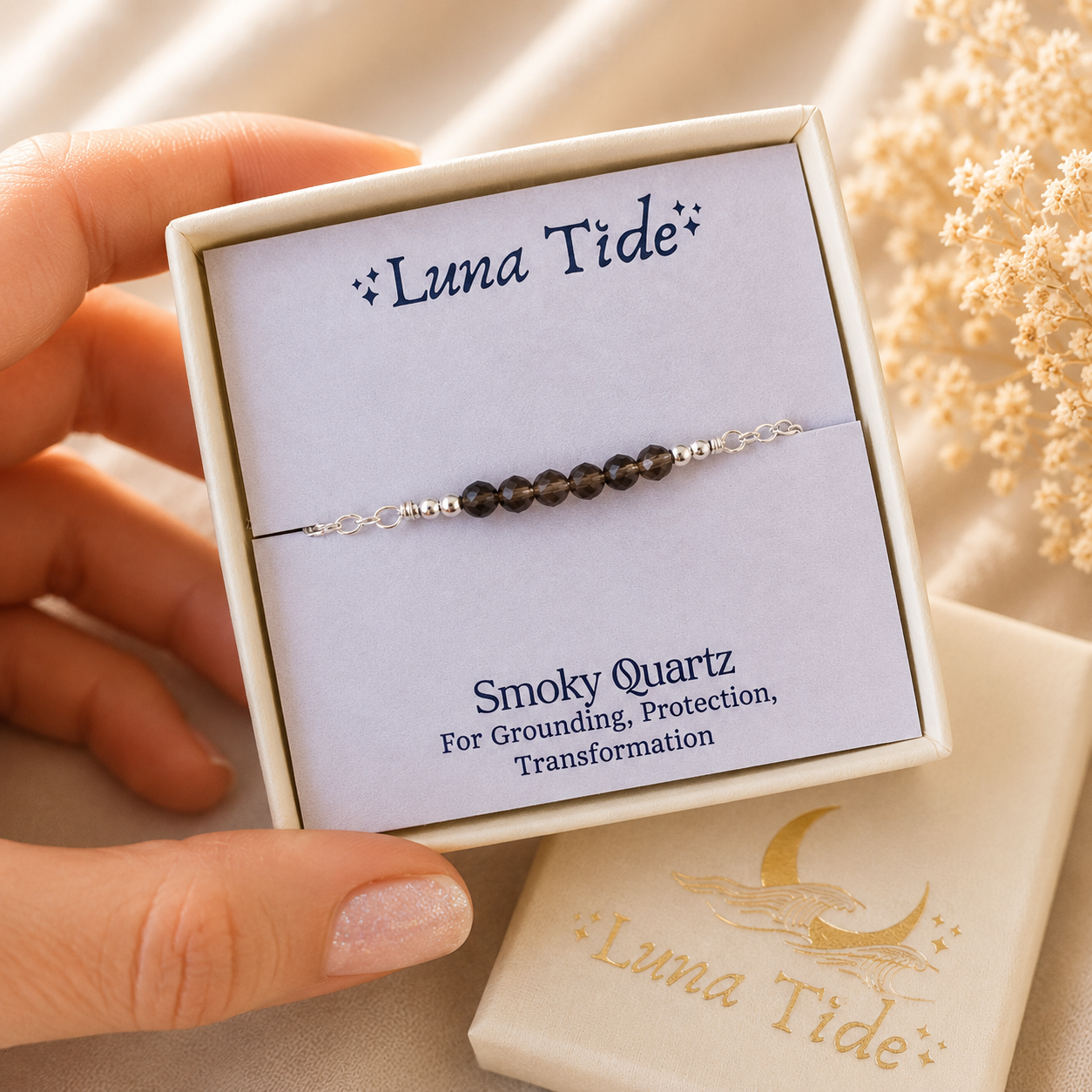 Sparkling Smoky Quartz Gemstone Faceted Bead Bar Bracelet