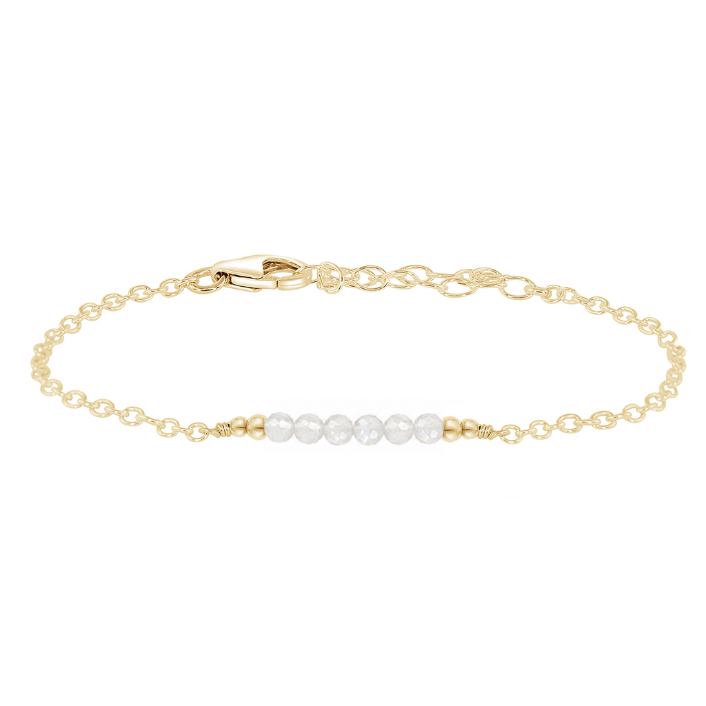 Sparkling White Moonstone Gemstone Faceted Bead Bar Bracelet