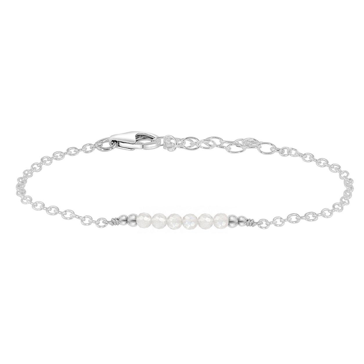 Sparkling White Moonstone Gemstone Faceted Bead Bar Bracelet